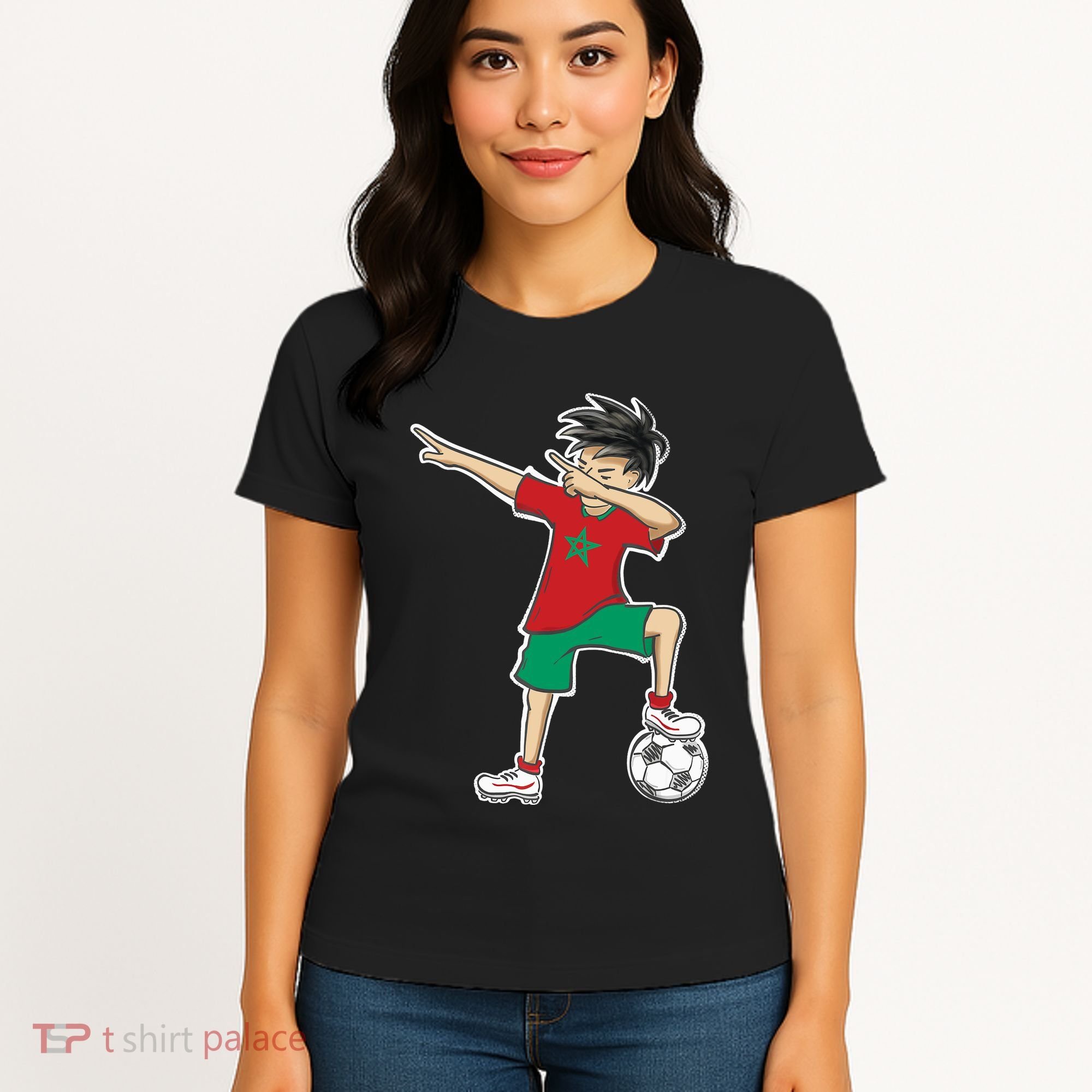 Morocco Soccer Jersey Dabbing Boy National Flag Women's T-Shirt