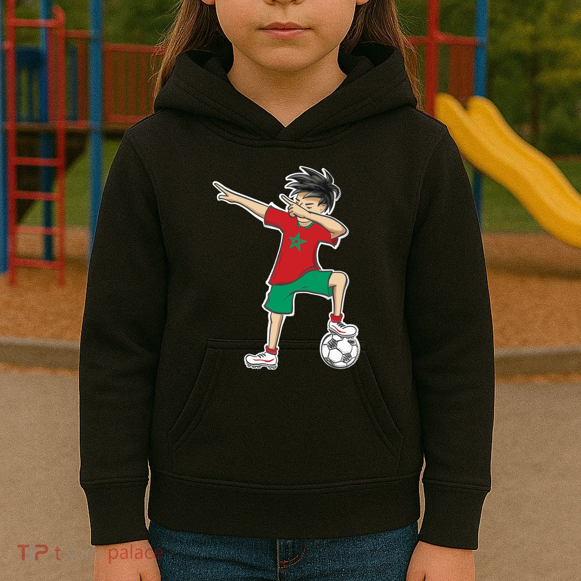 Morocco Soccer Jersey Dabbing Boy National Flag Kids Hoodie