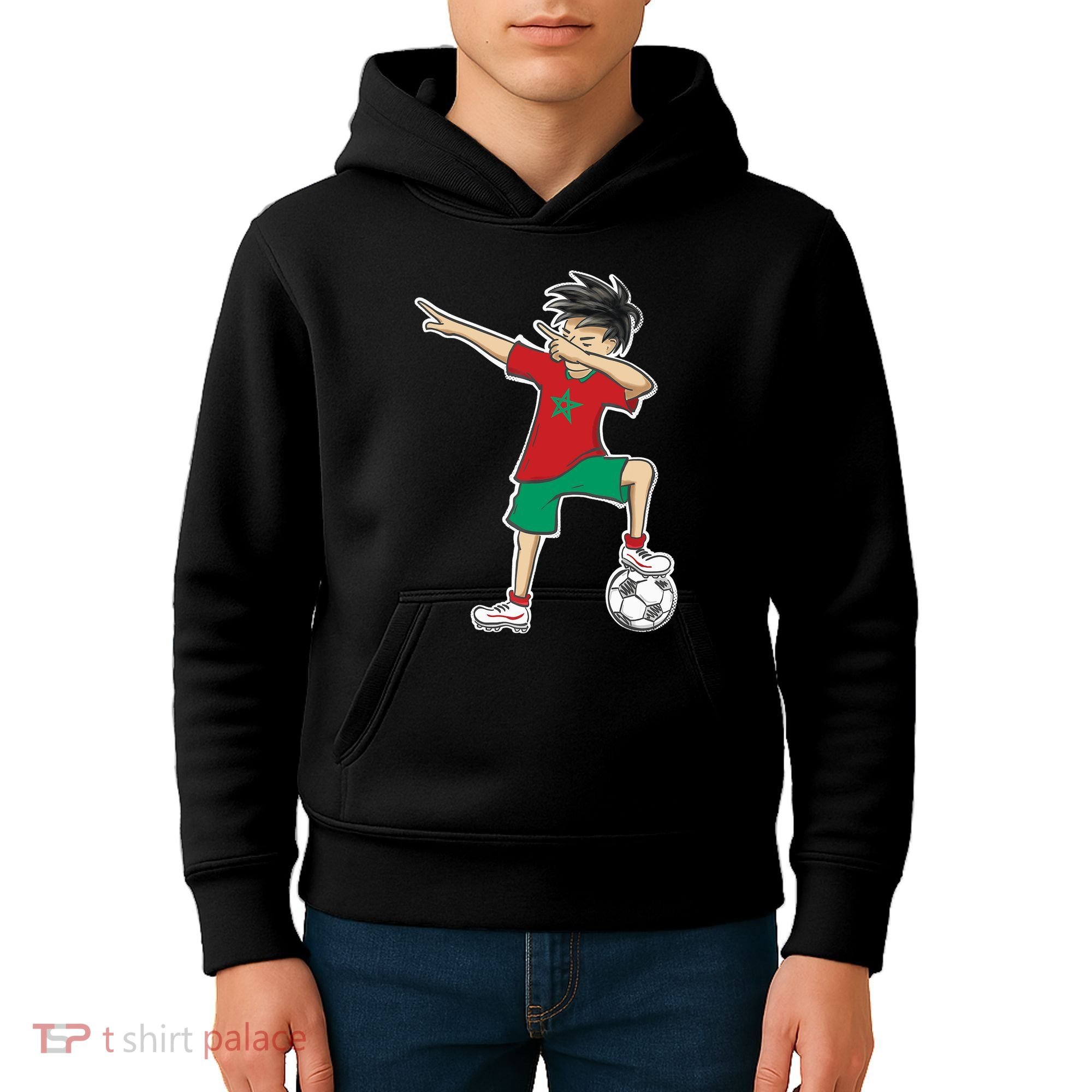 Morocco Soccer Jersey Dabbing Boy National Flag Kids Hoodie