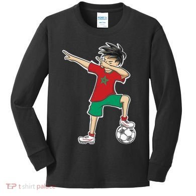 Morocco Soccer Jersey Dabbing Boy National Flag Kids Long Sleeve Shirt