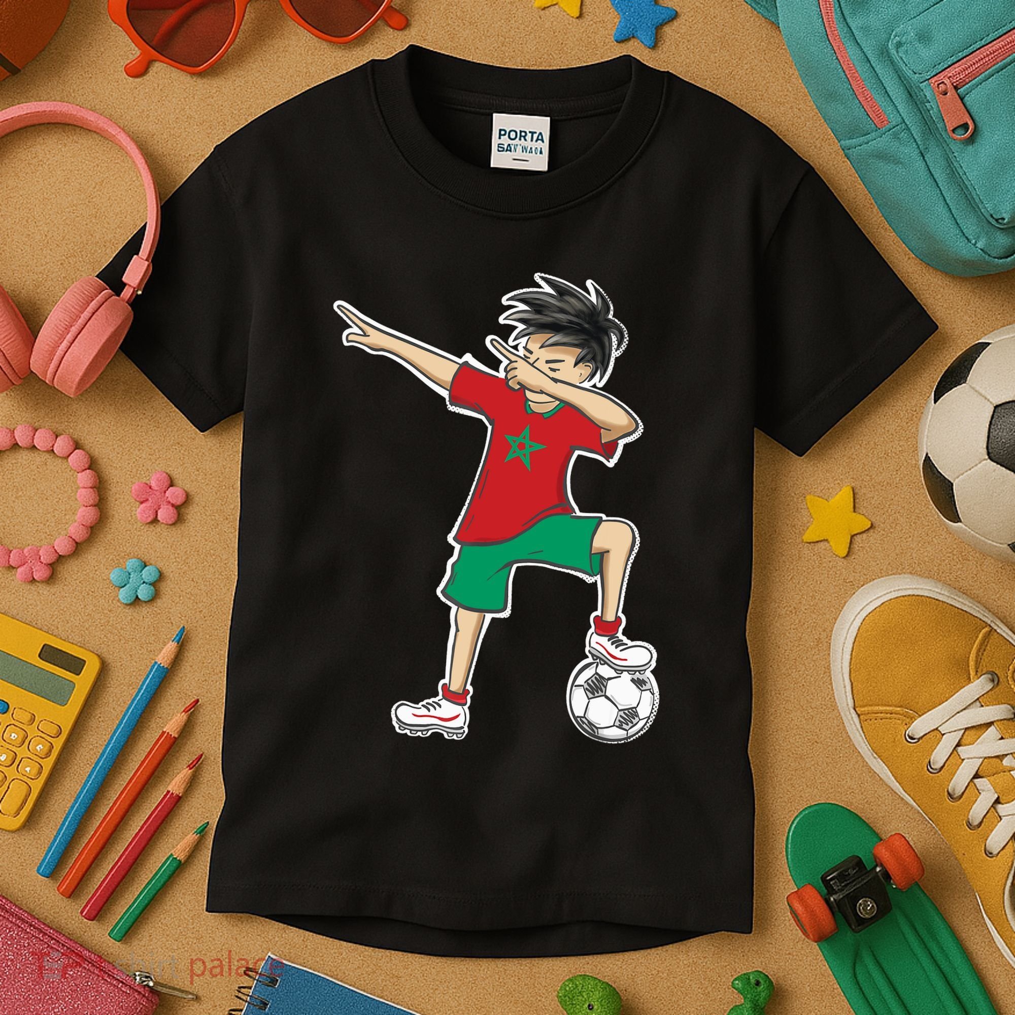 Morocco Soccer Jersey Dabbing Boy National Flag Kids T-Shirt