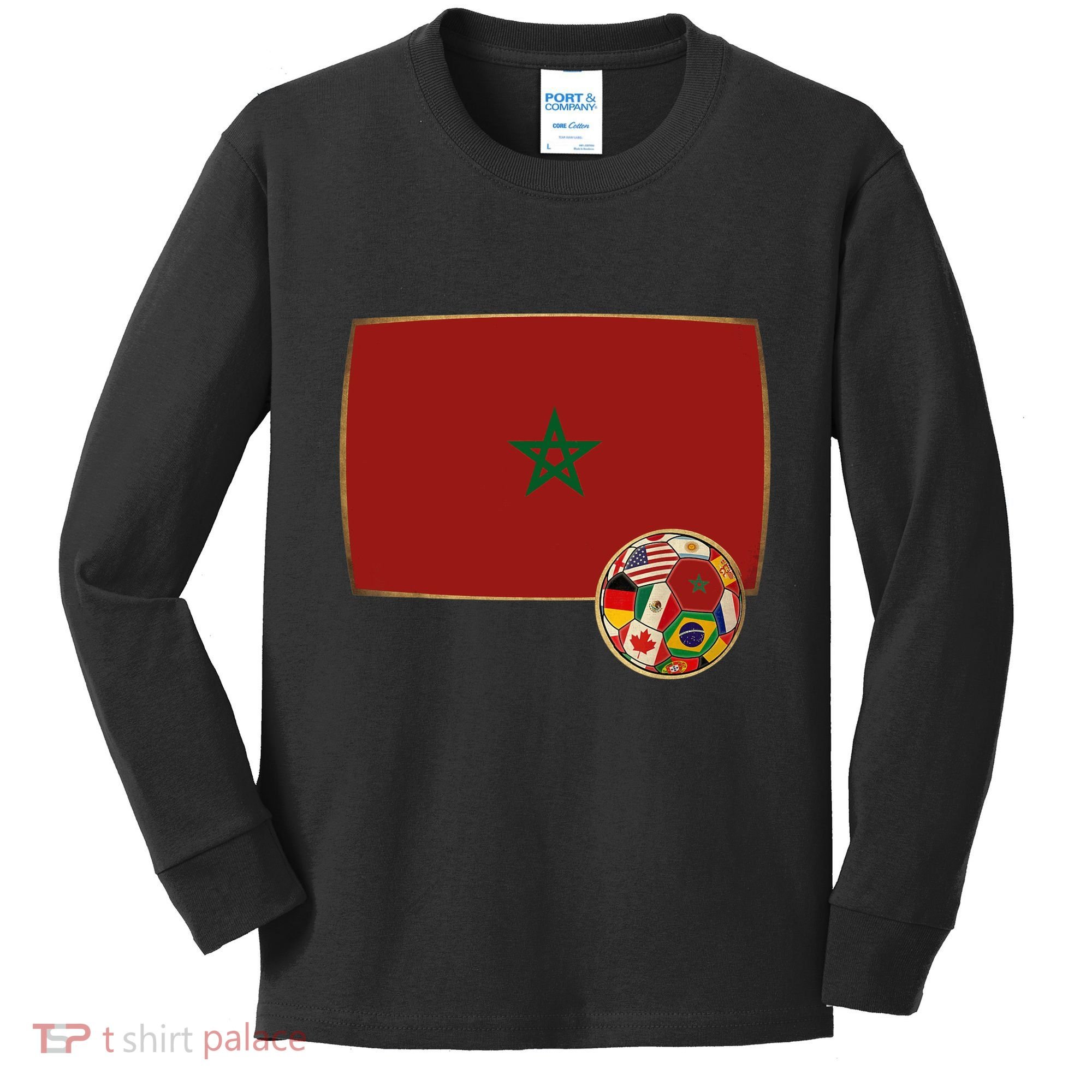 Morocco Soccer Jersey Morocco Flag Kids Long Sleeve Shirt