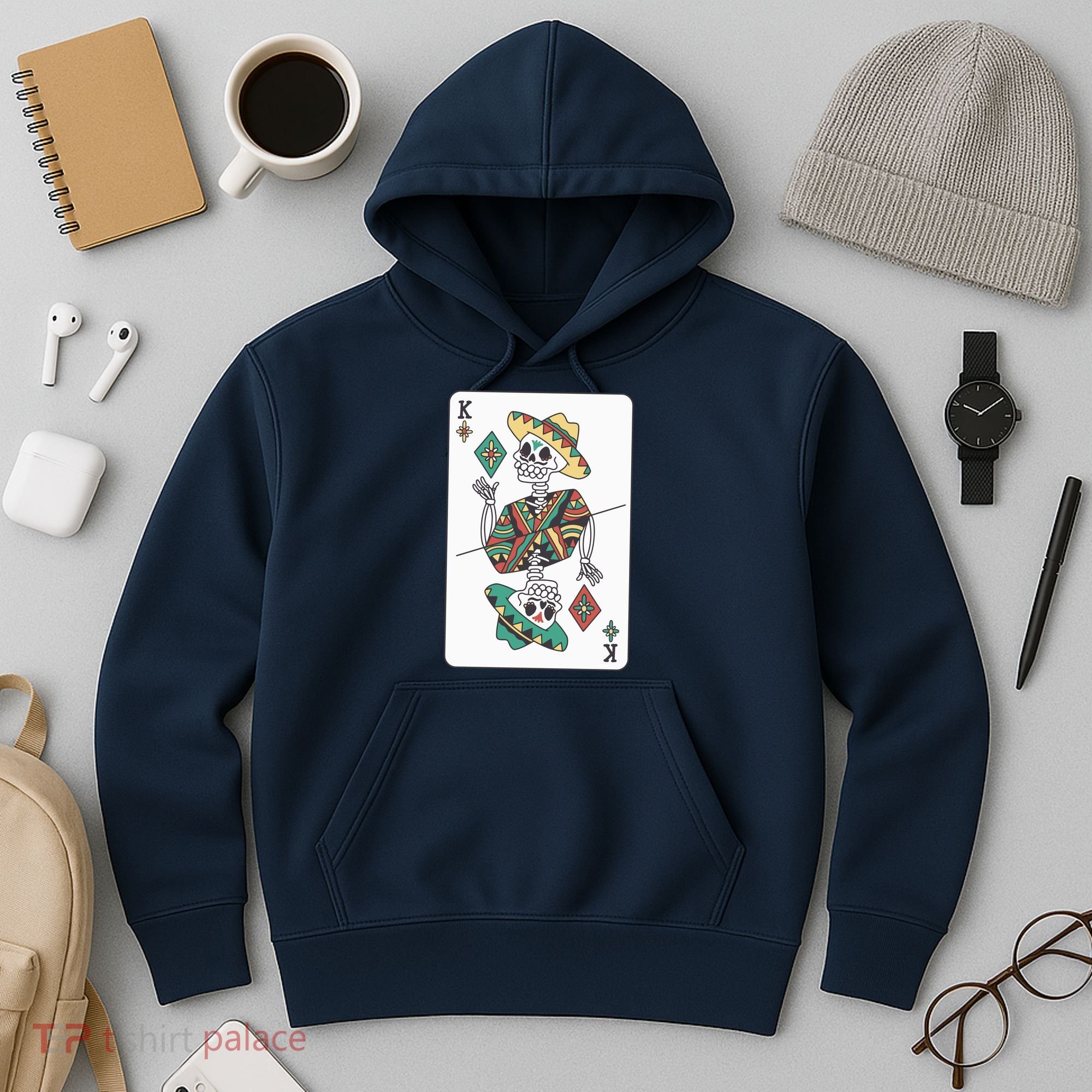 Mexican Skeleton King Card Hoodie