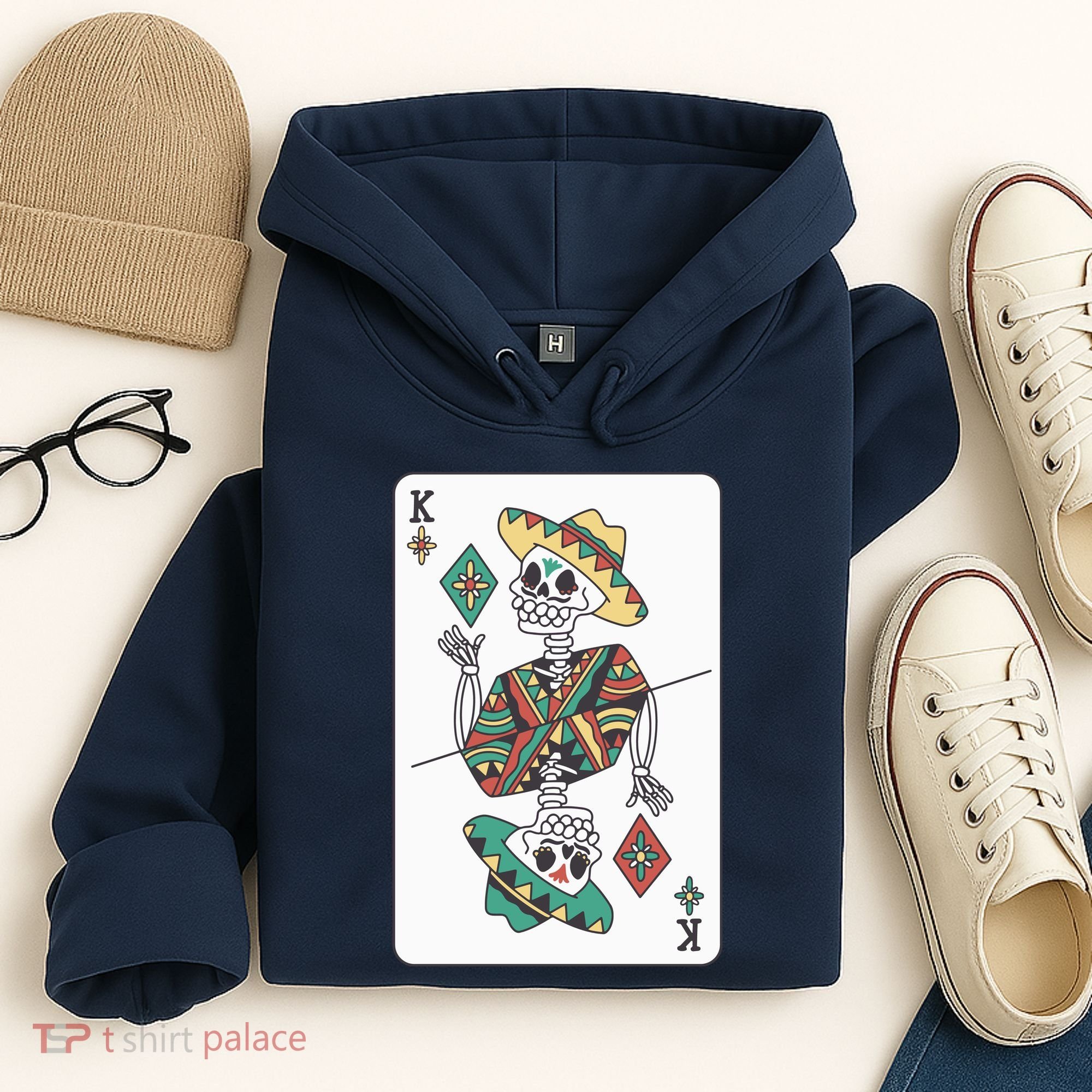 Mexican Skeleton King Card Hoodie