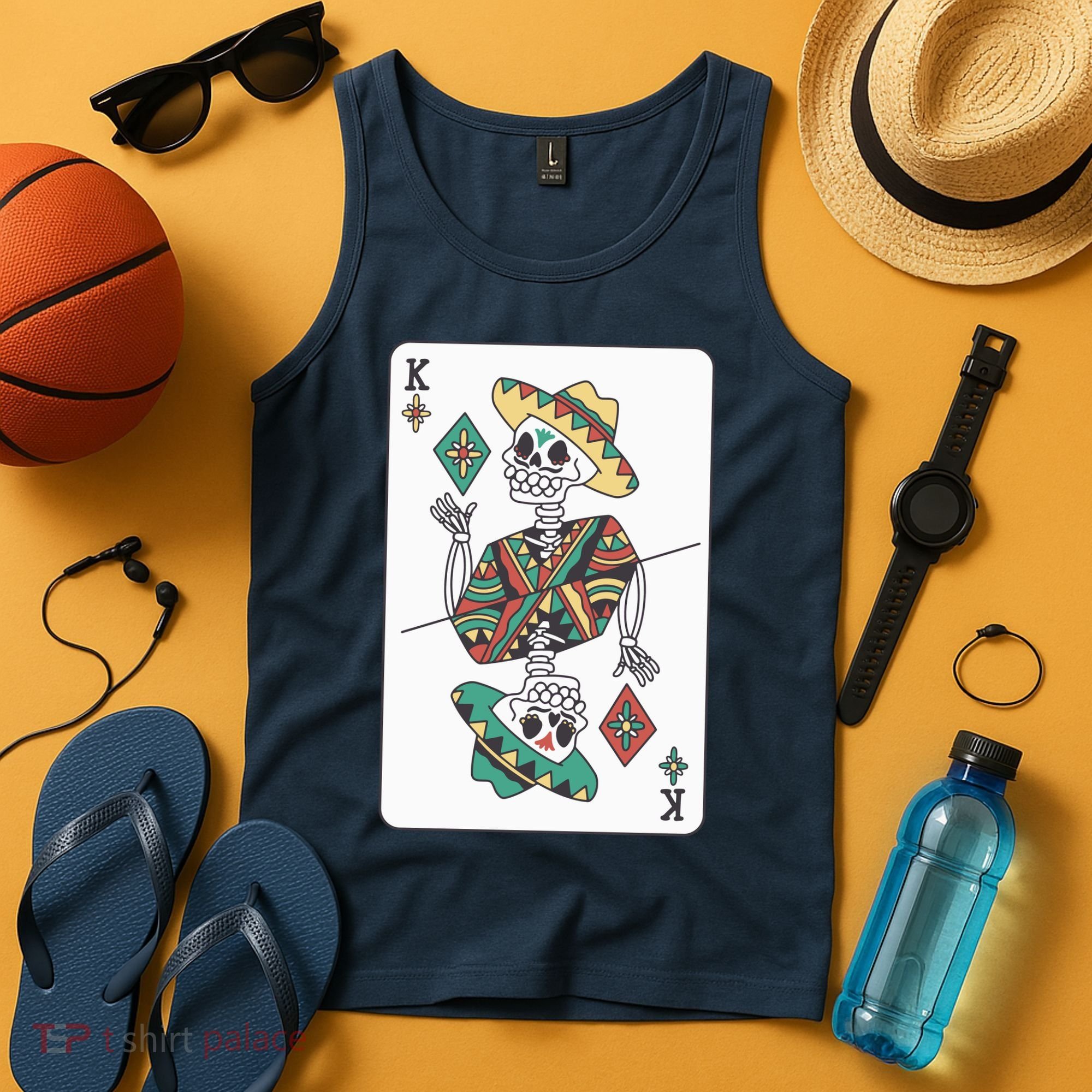 Mexican Skeleton King Card Tank Top