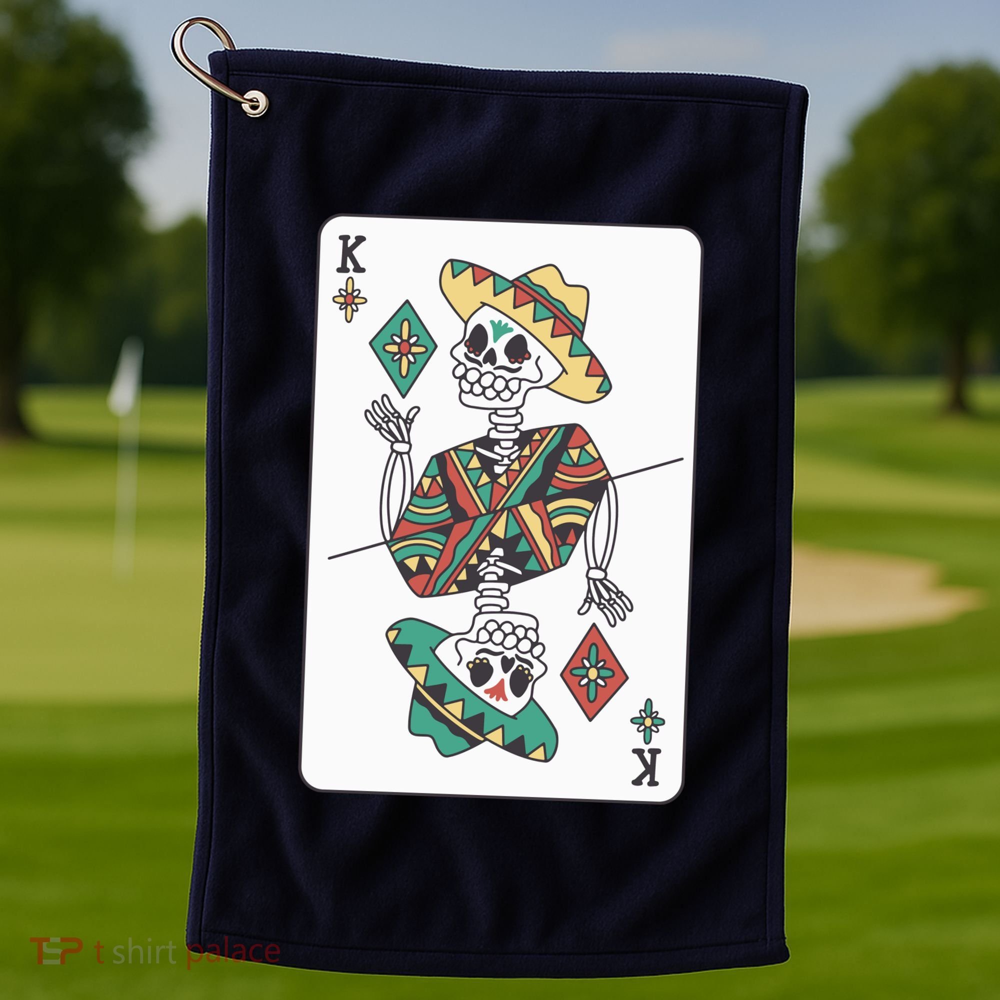 Mexican Skeleton King Card Golf Towel