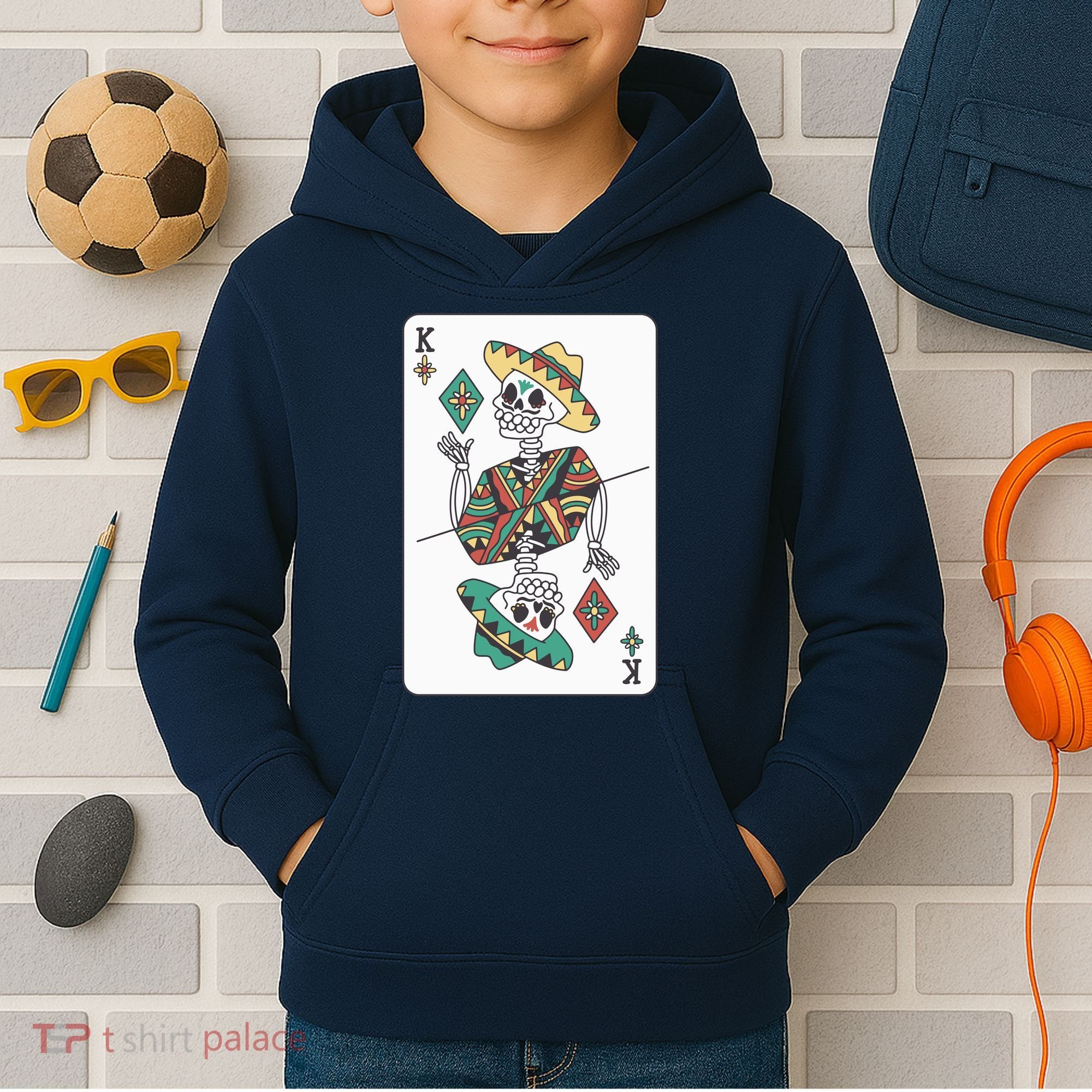 Mexican Skeleton King Card Kids Hoodie