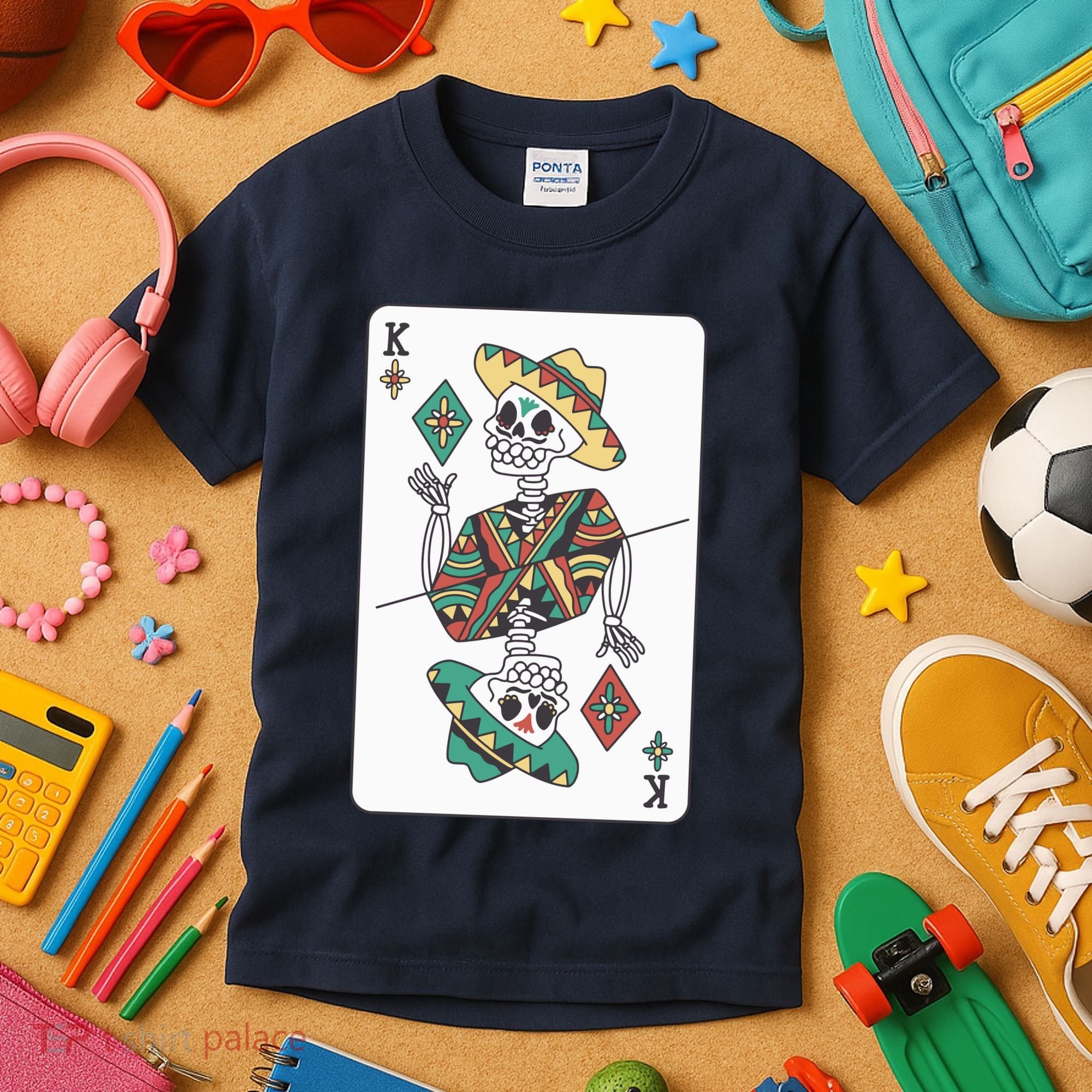 Mexican Skeleton King Card Kids T-Shirt