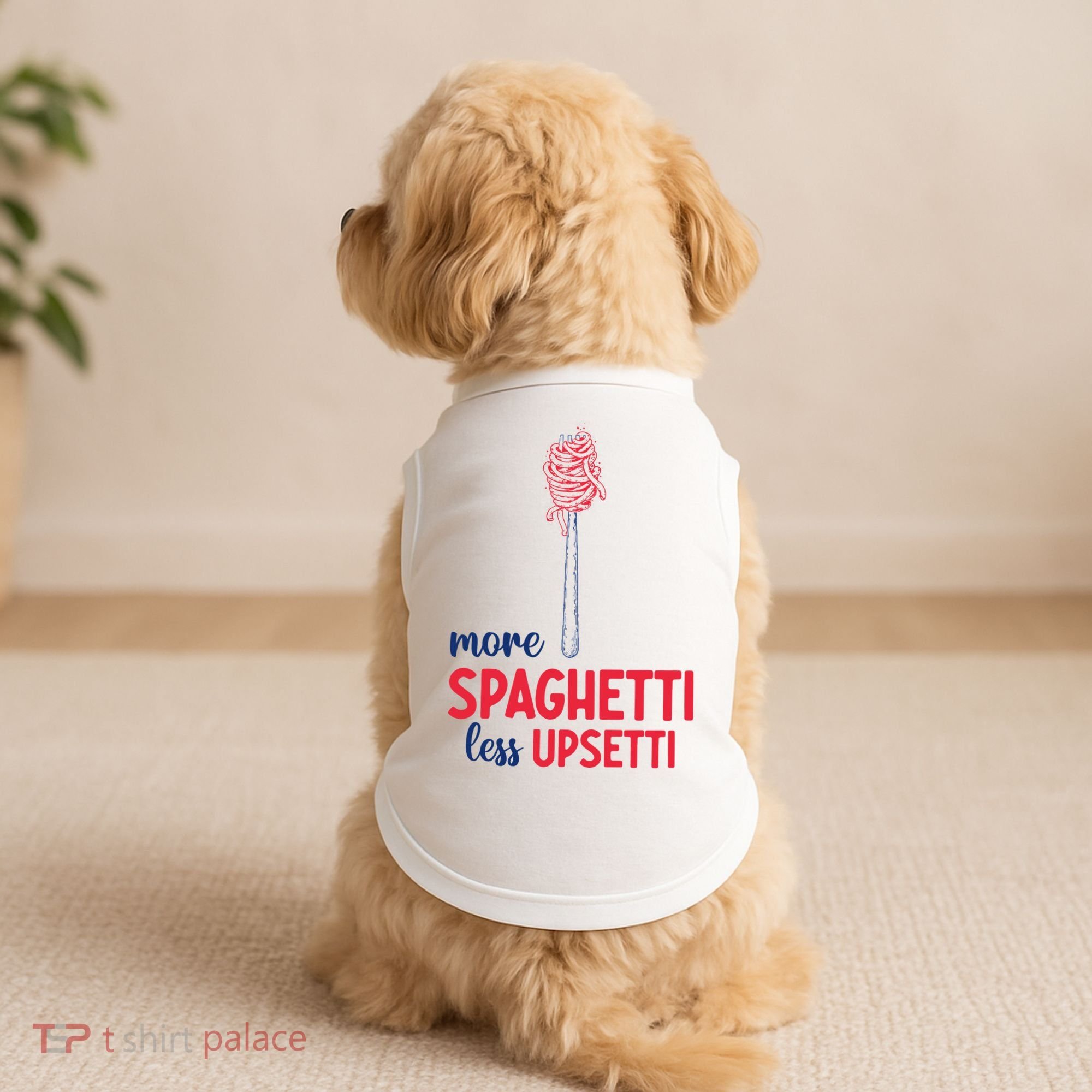 More Spaghetti Less Upsetti Funny Food Meme Doggie Tank