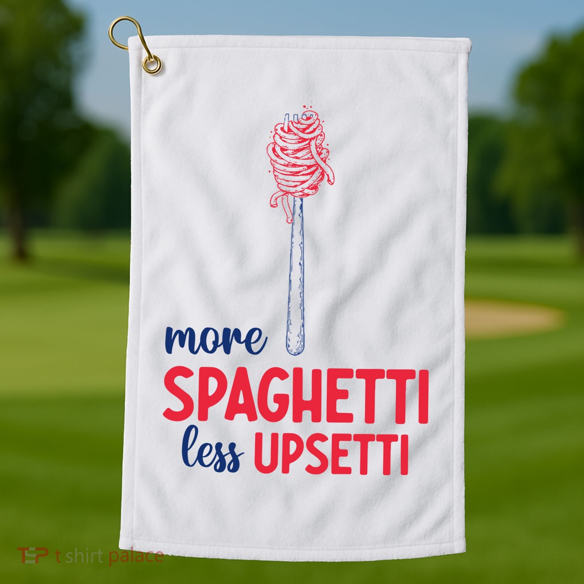 More Spaghetti Less Upsetti Funny Food Meme Golf Towel