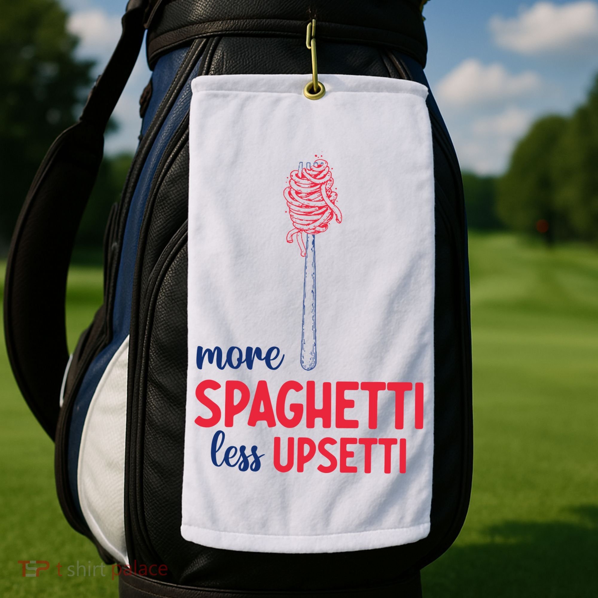 More Spaghetti Less Upsetti Funny Food Meme Golf Towel