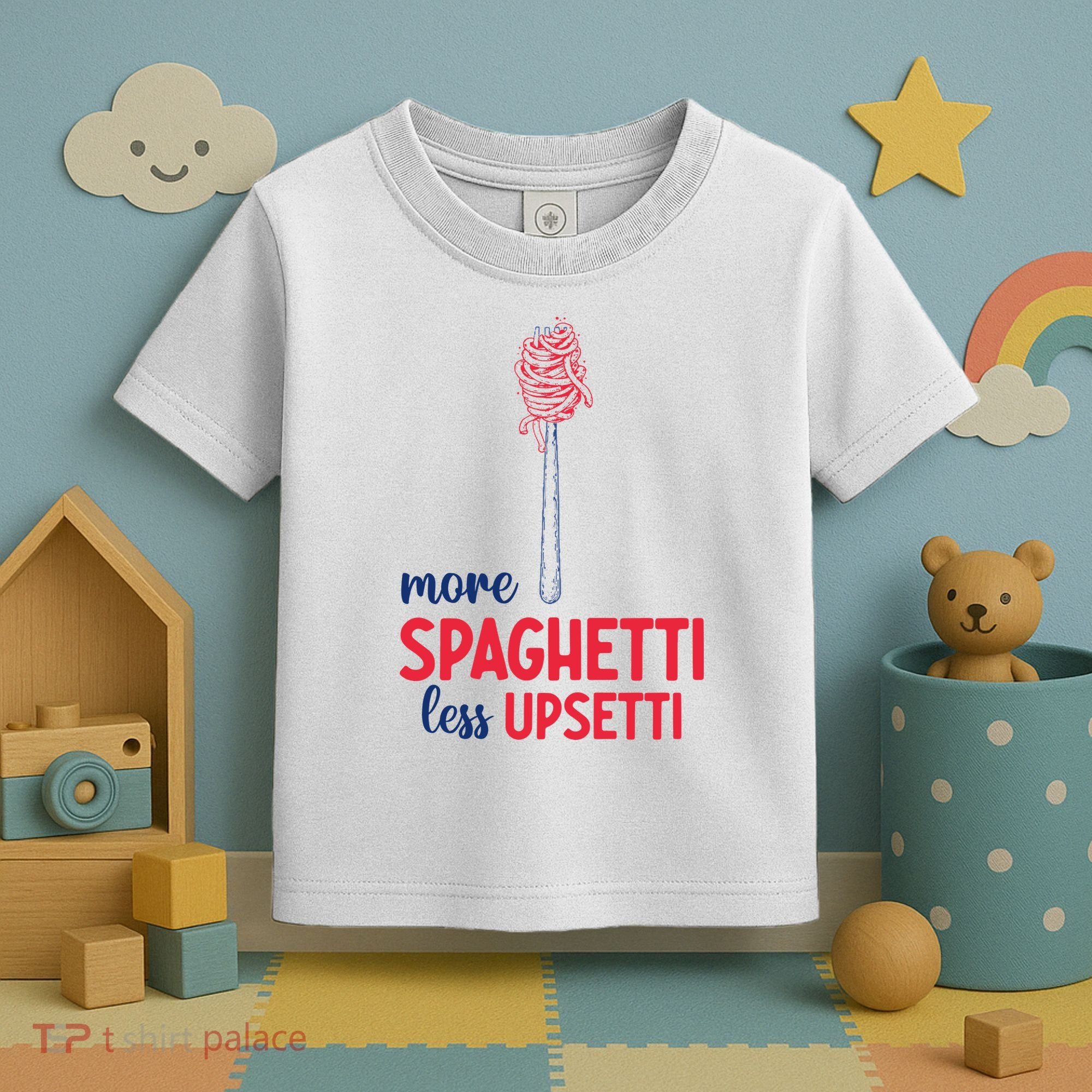 More Spaghetti Less Upsetti Funny Food Meme Toddler T-Shirt