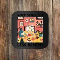 More Spaghetti Less Upsetti Cat Eating Spaghetti Coaster thumb 0