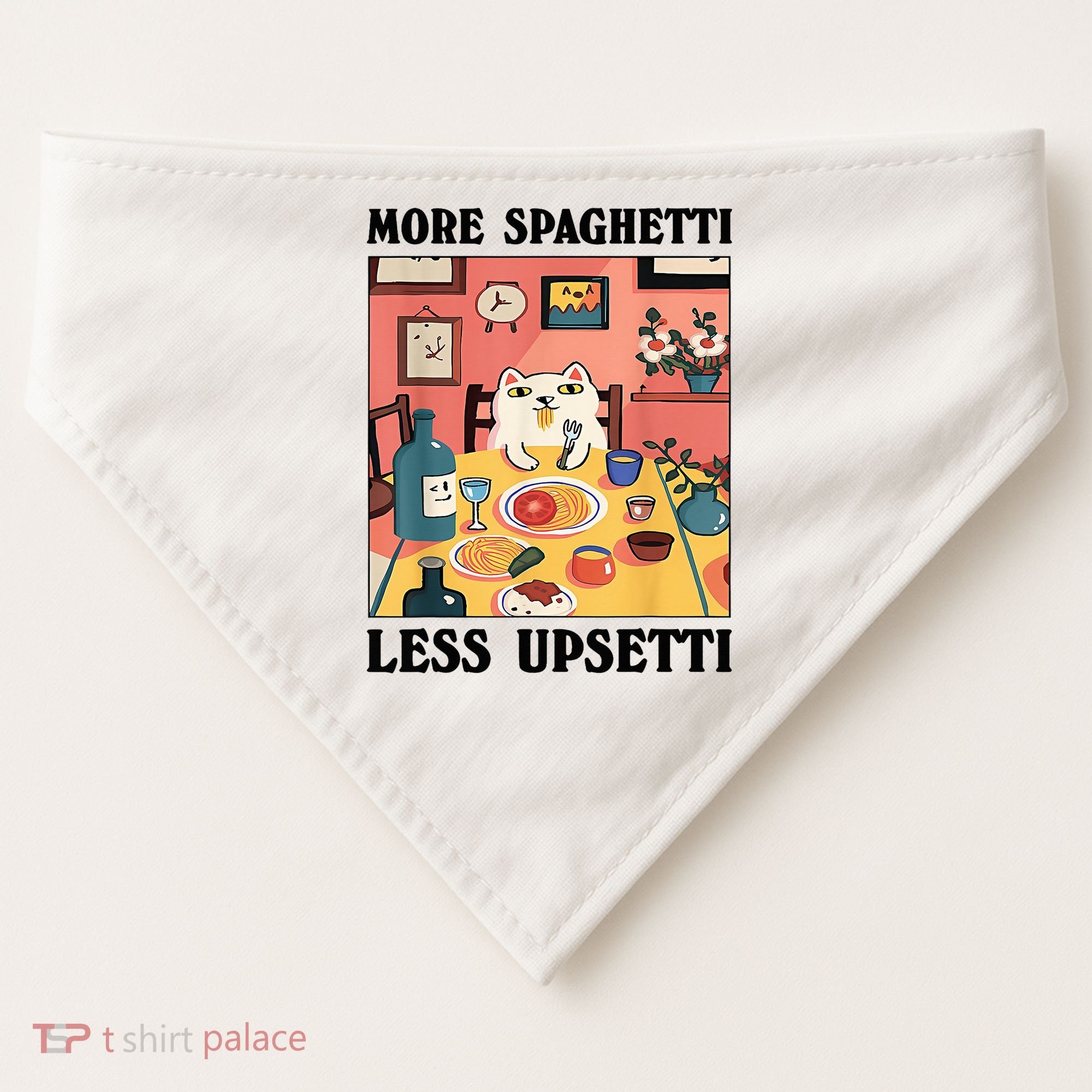 More Spaghetti Less Upsetti Cat Eating Spaghetti USA-Made Doggie Bandana