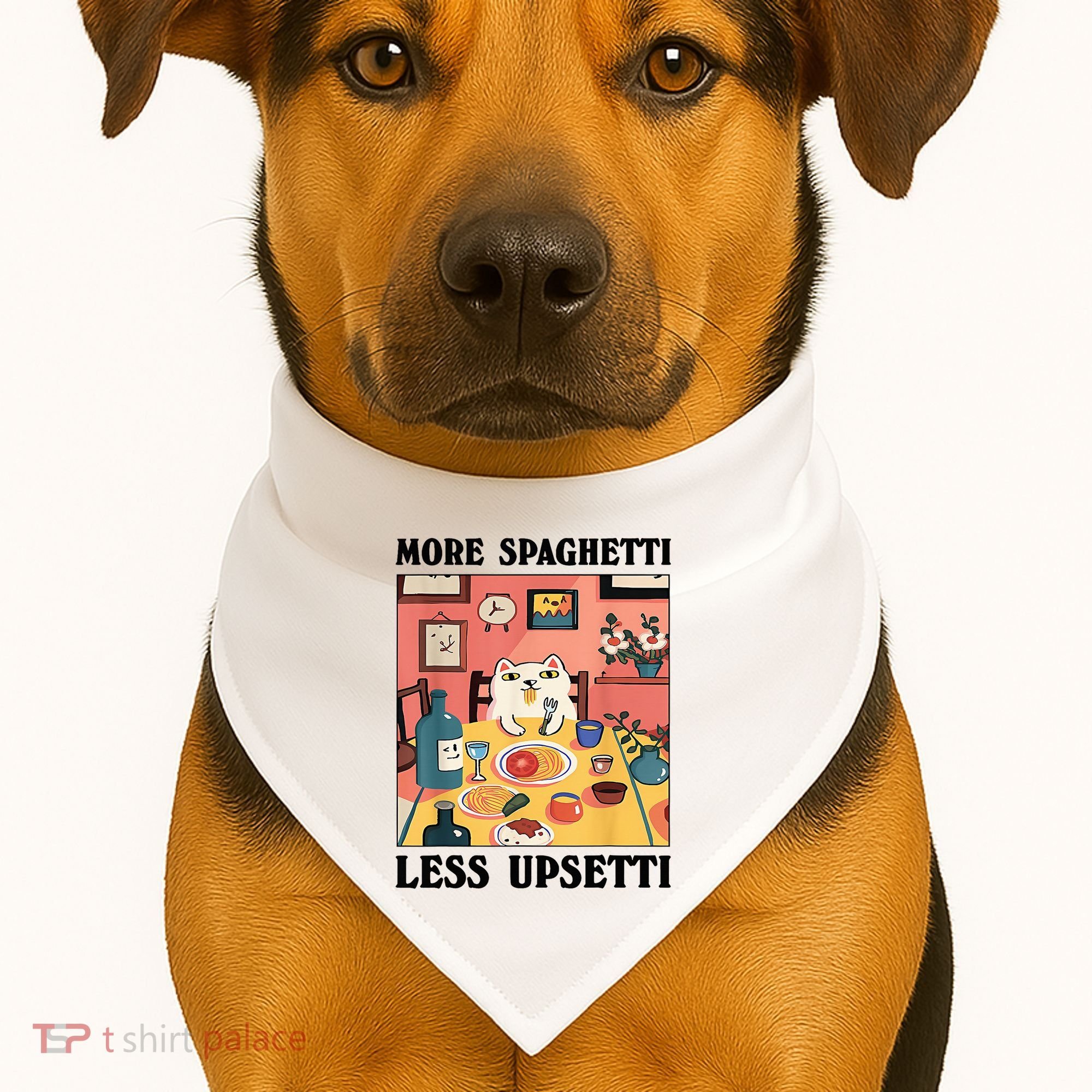 More Spaghetti Less Upsetti Cat Eating Spaghetti USA-Made Doggie Bandana