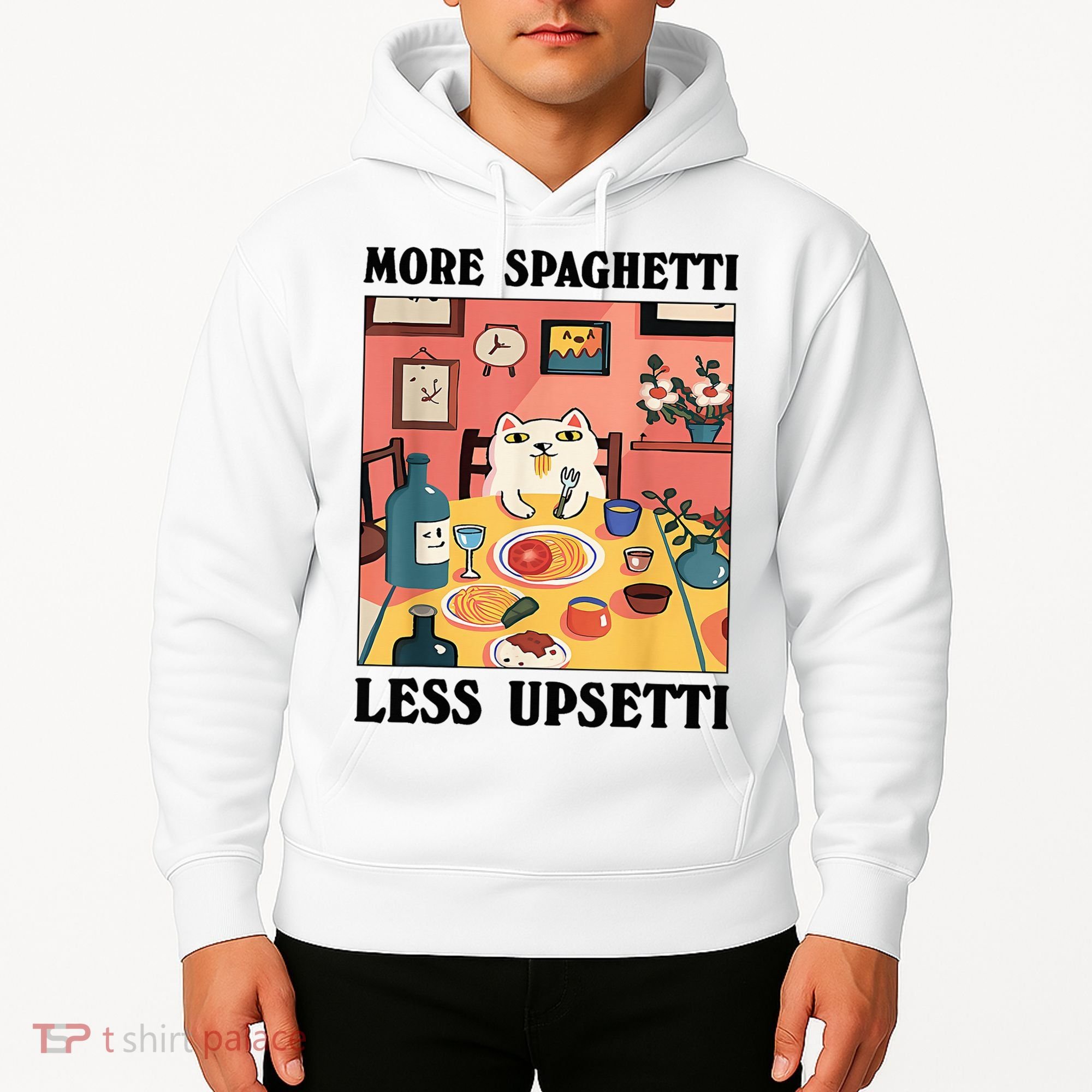More Spaghetti Less Upsetti Cat Eating Spaghetti Hoodie