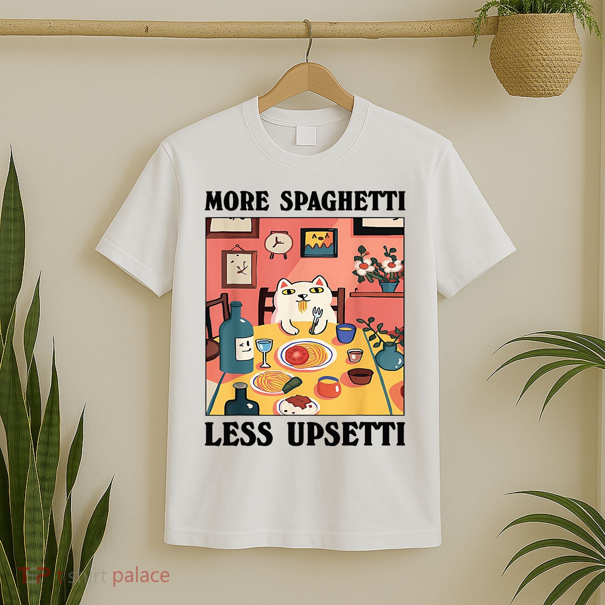 More Spaghetti Less Upsetti Cat Eating Spaghetti T-Shirt