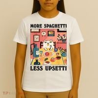 More Spaghetti Less Upsetti Cat Eating Spaghetti T-Shirt thumb 4