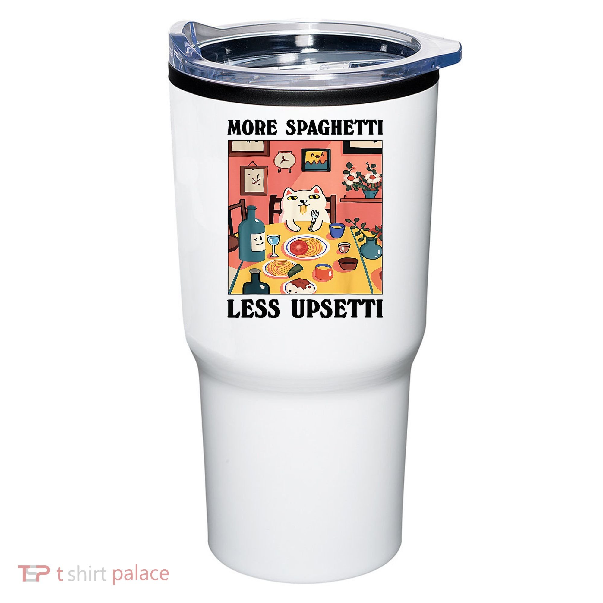 More Spaghetti Less Upsetti Cat Eating Spaghetti Tumbler