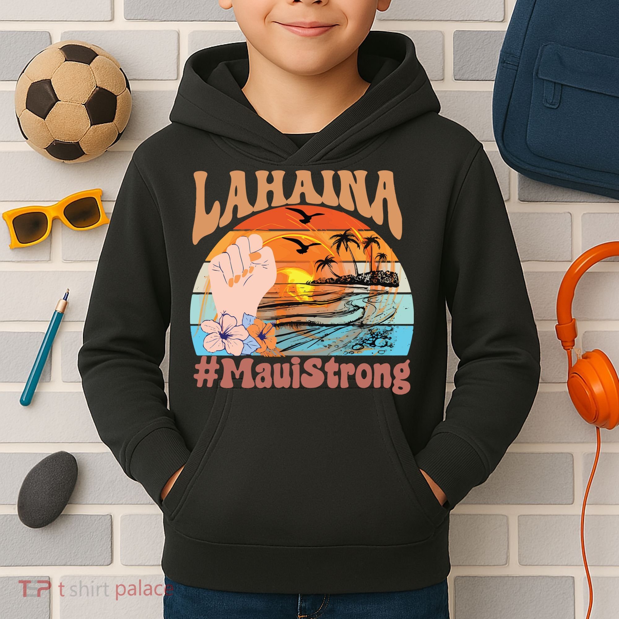 Maui Strong Lahaina Banyan Tree Maui Hawaii Shoreline Kids Hoodie