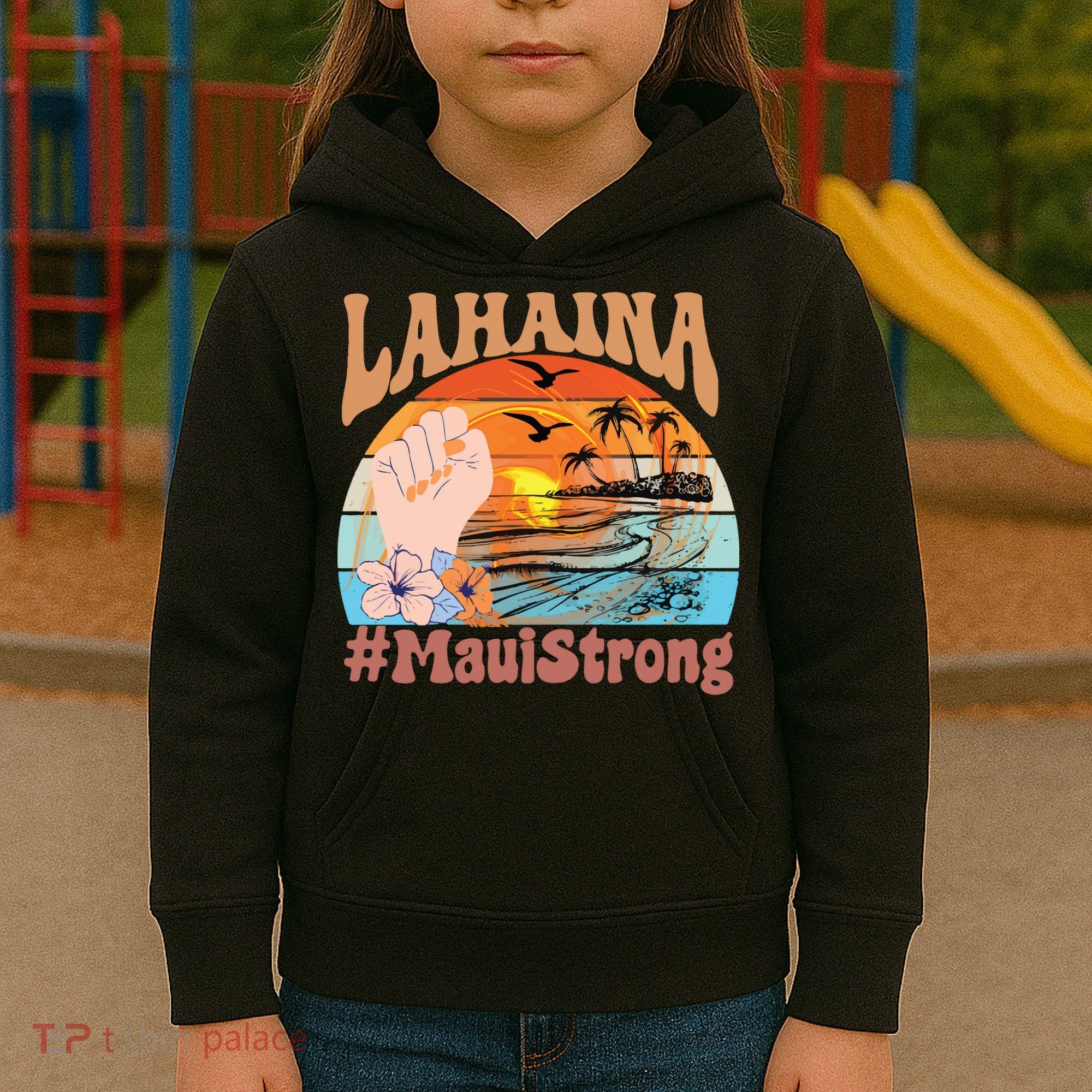 Maui Strong Lahaina Banyan Tree Maui Hawaii Shoreline Kids Hoodie