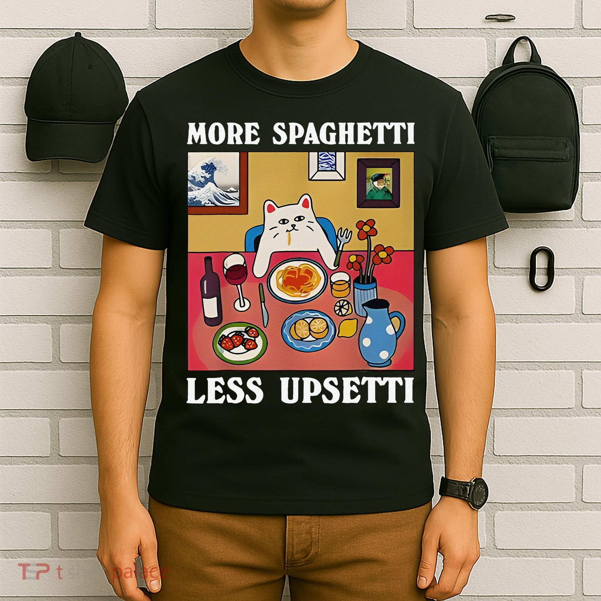 More Spaghetti Less Upsetti Funny Cute Cat Saying Quote Gift T-Shirt
