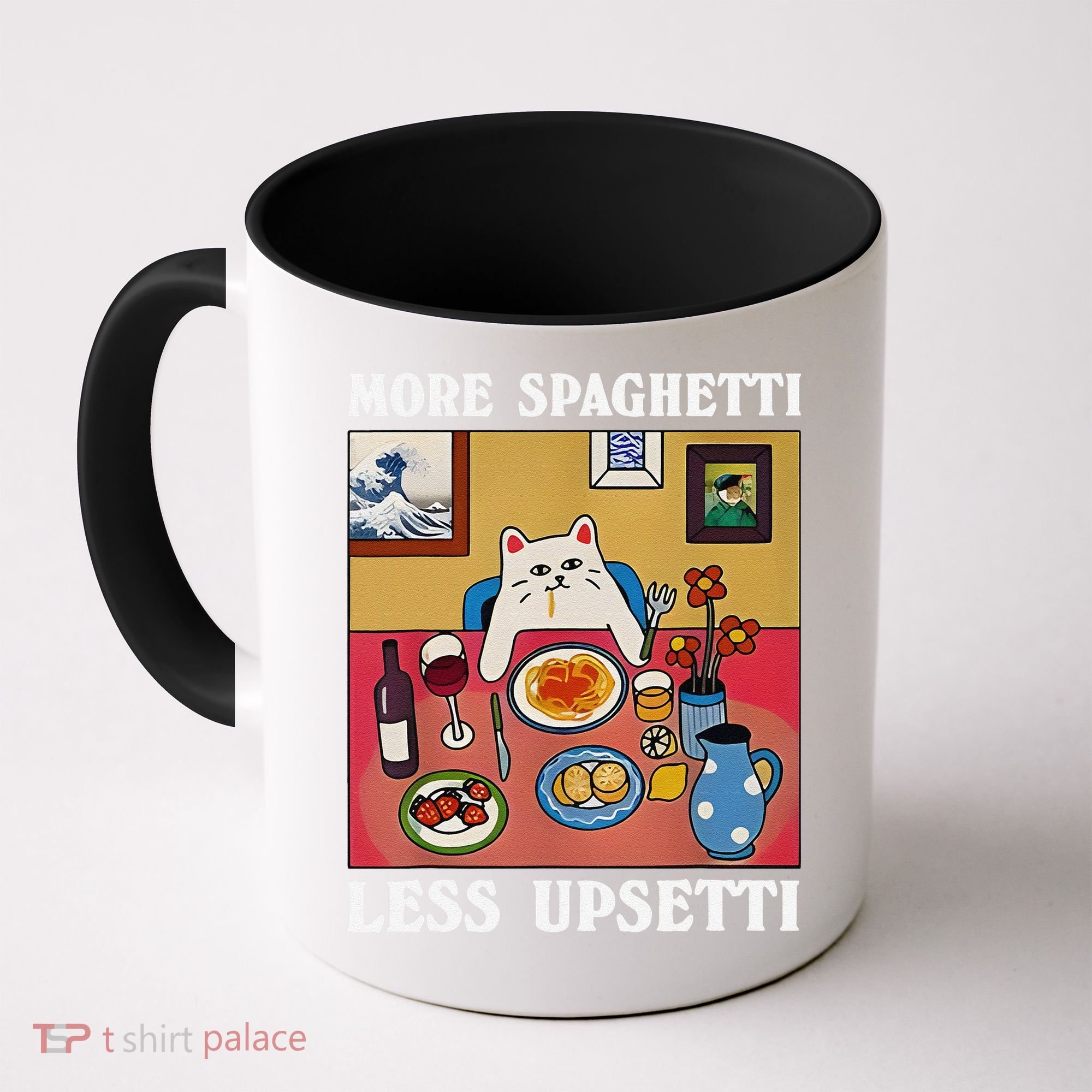 More Spaghetti Less Upsetti Funny Cute Cat Saying Quote Gift Coffee Mug