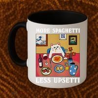 More Spaghetti Less Upsetti Funny Cute Cat Saying Quote Gift Coffee Mug thumb 2