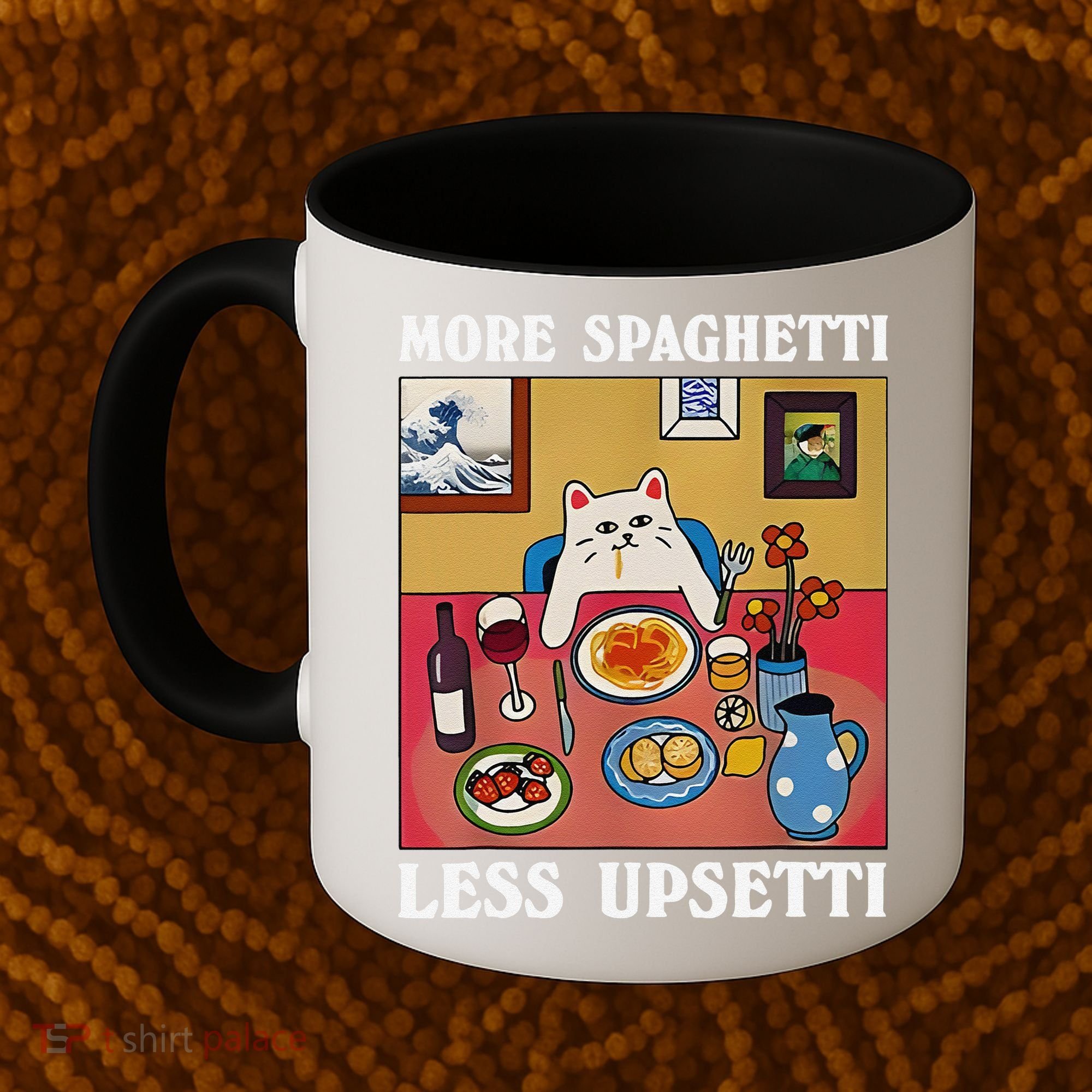 More Spaghetti Less Upsetti Funny Cute Cat Saying Quote Gift Coffee Mug