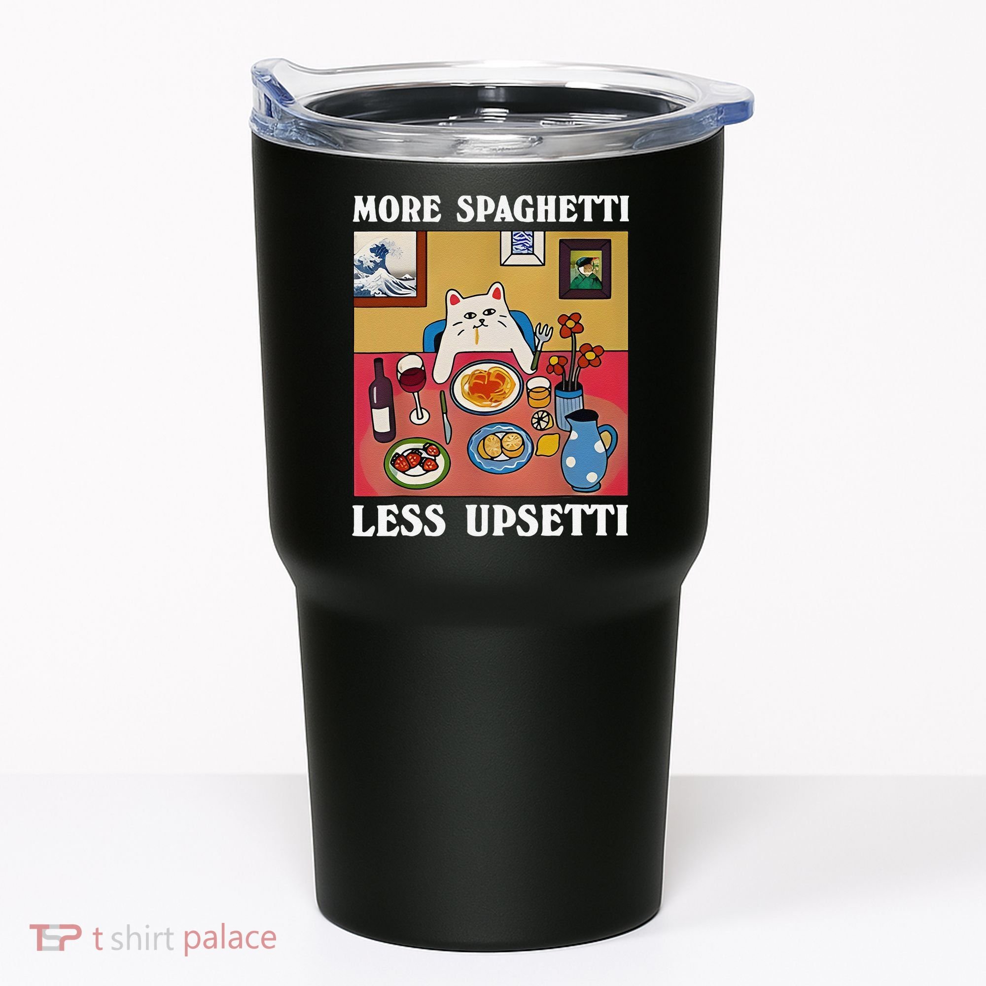 More Spaghetti Less Upsetti Funny Cute Cat Saying Quote Gift Tumbler