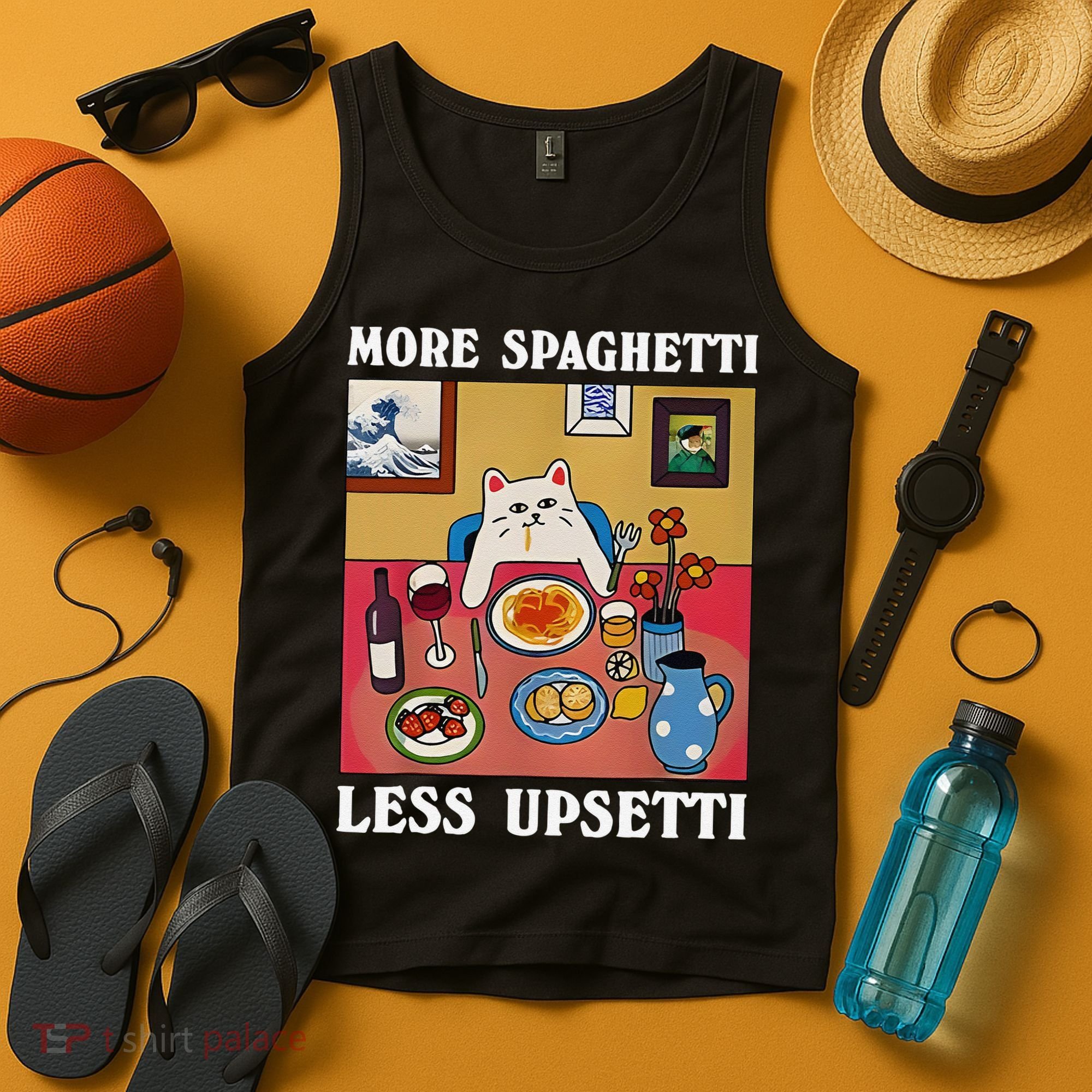 More Spaghetti Less Upsetti Funny Cute Cat Saying Quote Gift Tank Top