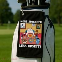 More Spaghetti Less Upsetti Funny Cute Cat Saying Quote Gift Golf Towel thumb 2