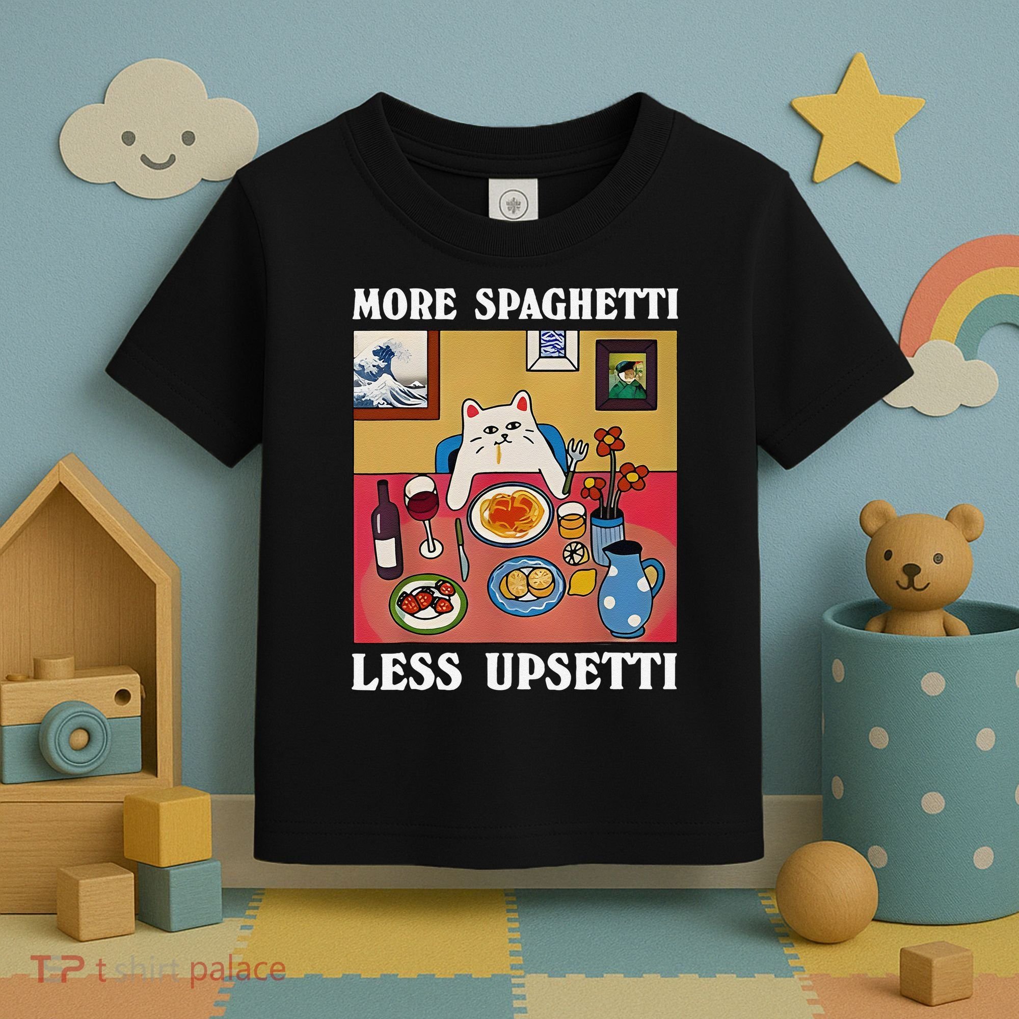 More Spaghetti Less Upsetti Funny Cute Cat Saying Quote Gift Toddler T-Shirt