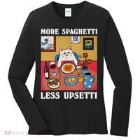 More Spaghetti Less Upsetti Funny Cute Cat Saying Quote Gift Women's Long Sleeve Shirt thumb 0