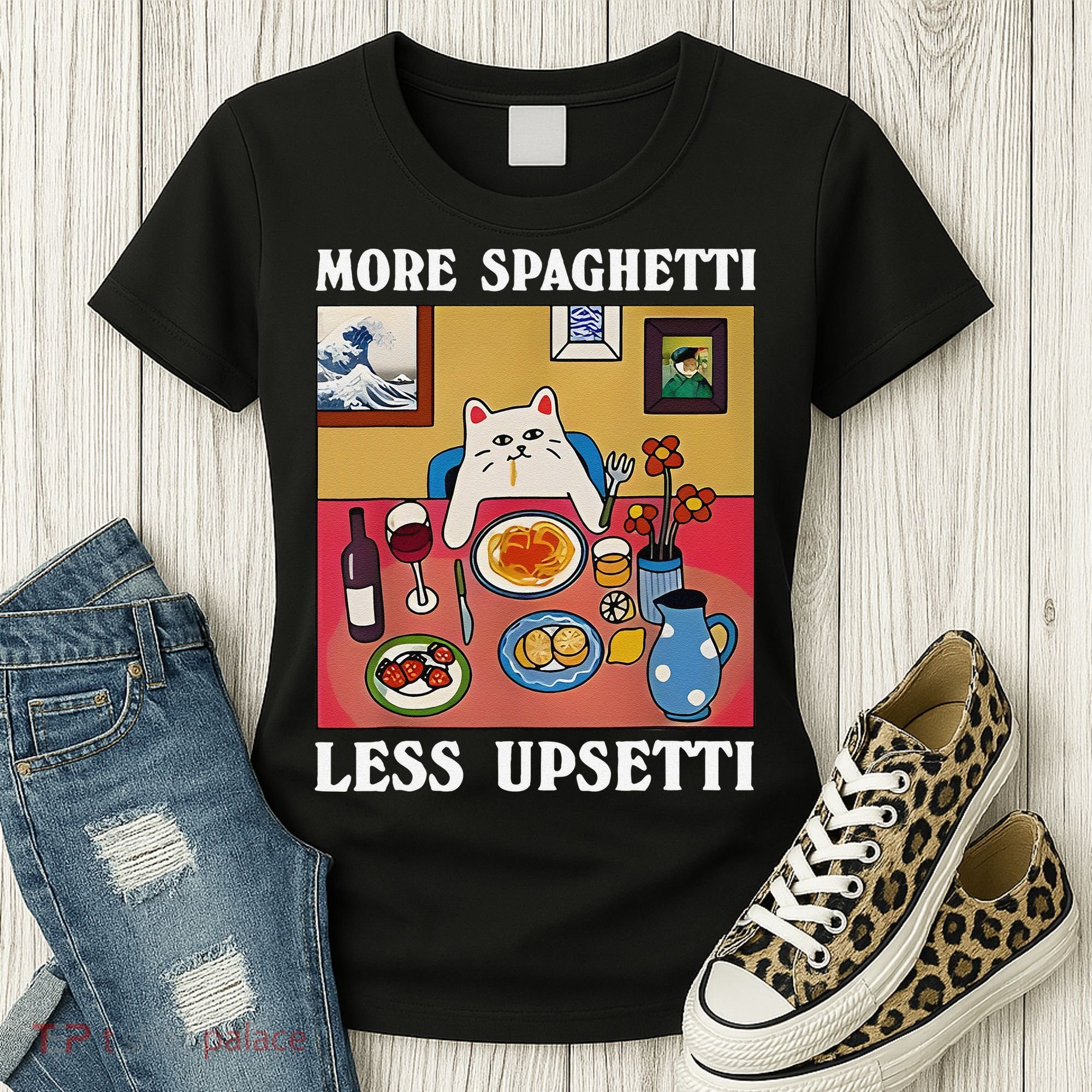 More Spaghetti Less Upsetti Funny Cute Cat Saying Quote Gift Women's T-Shirt