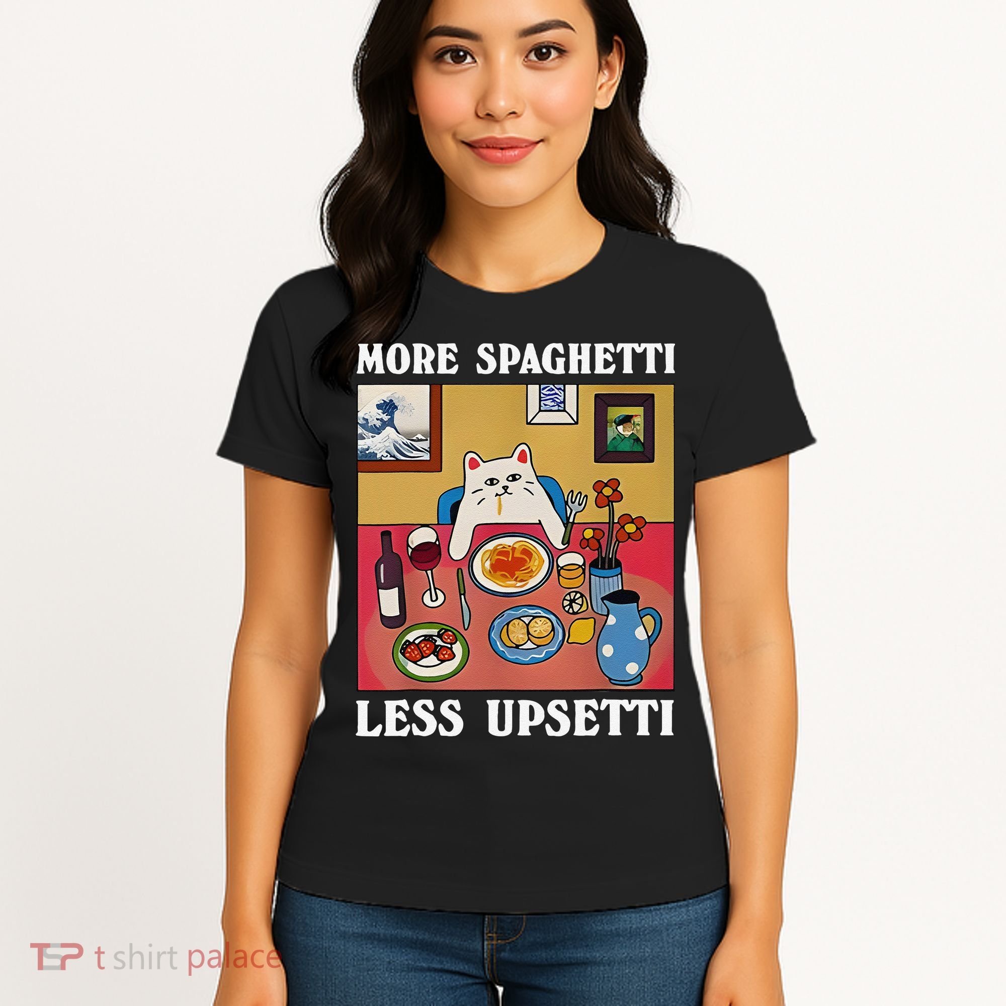 More Spaghetti Less Upsetti Funny Cute Cat Saying Quote Gift Women's T-Shirt