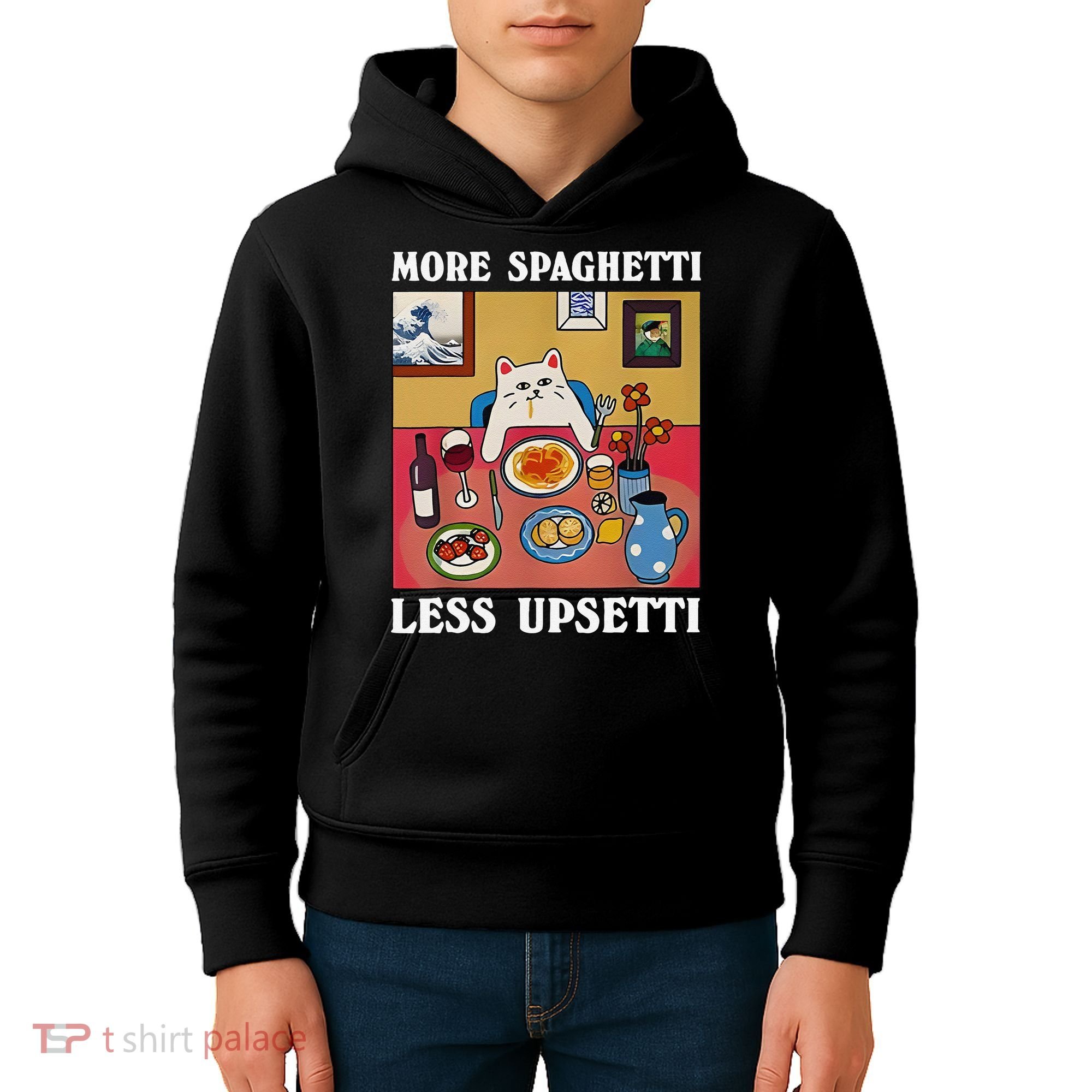 More Spaghetti Less Upsetti Funny Cute Cat Saying Quote Gift Kids Hoodie