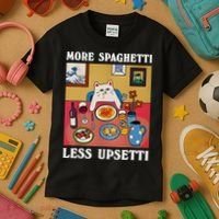More Spaghetti Less Upsetti Funny Cute Cat Saying Quote Gift Kids T-Shirt thumb 3