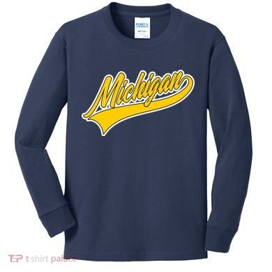 Michigan Script Logo Kids Long Sleeve Shirt