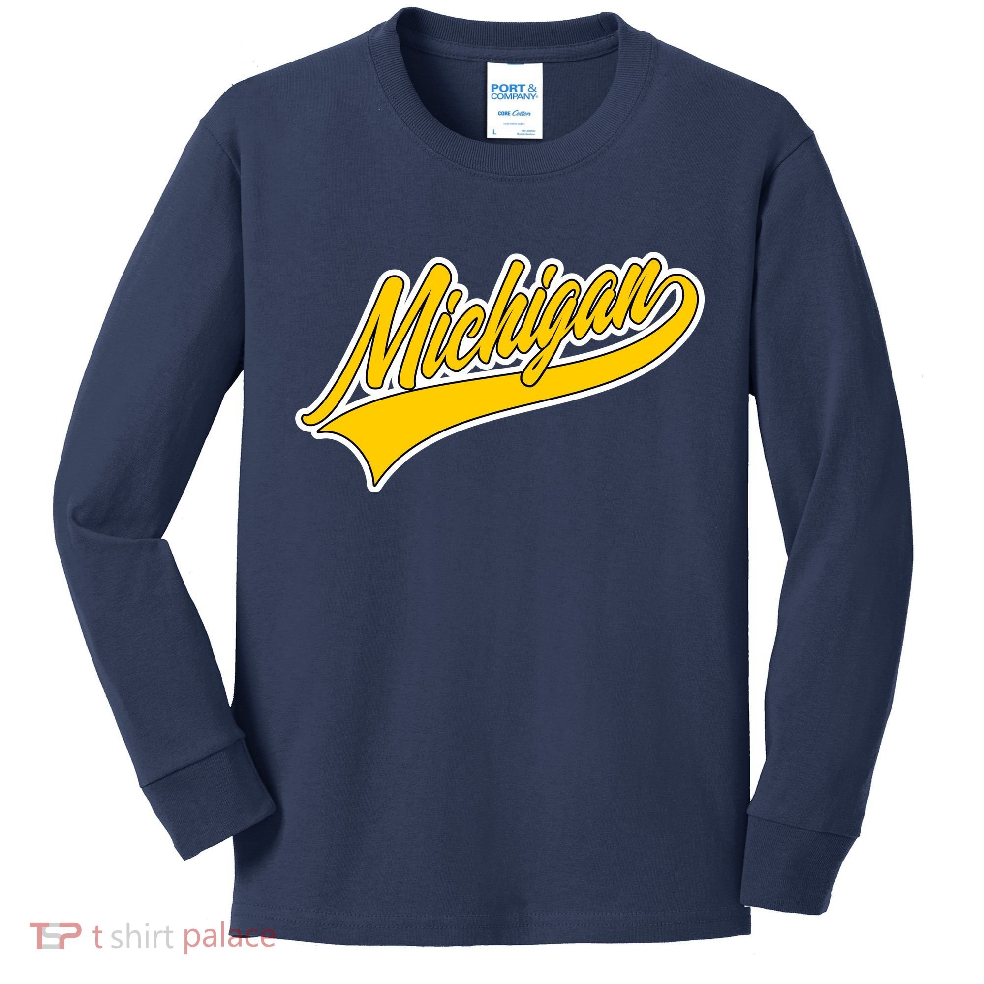 Michigan Script Logo Kids Long Sleeve Shirt