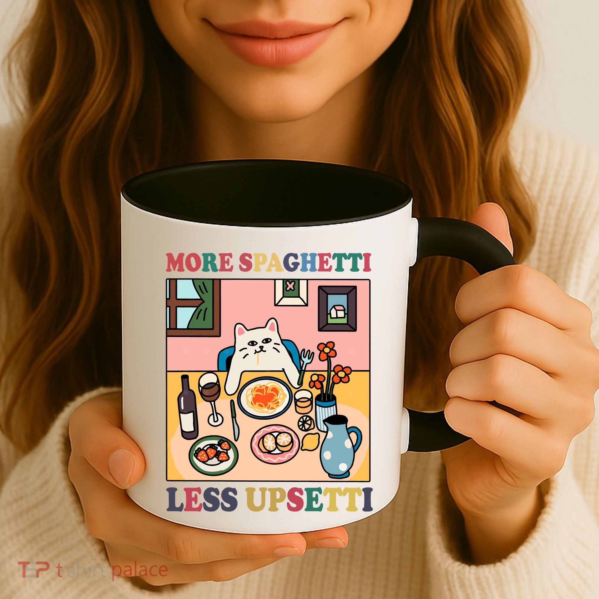 More Spaghetti Less Upsetti Cat Coffee Mug