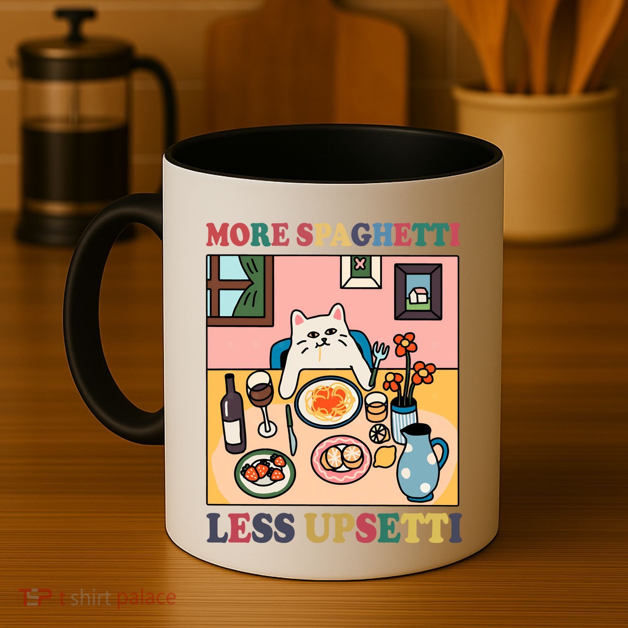 More Spaghetti Less Upsetti Cat Coffee Mug