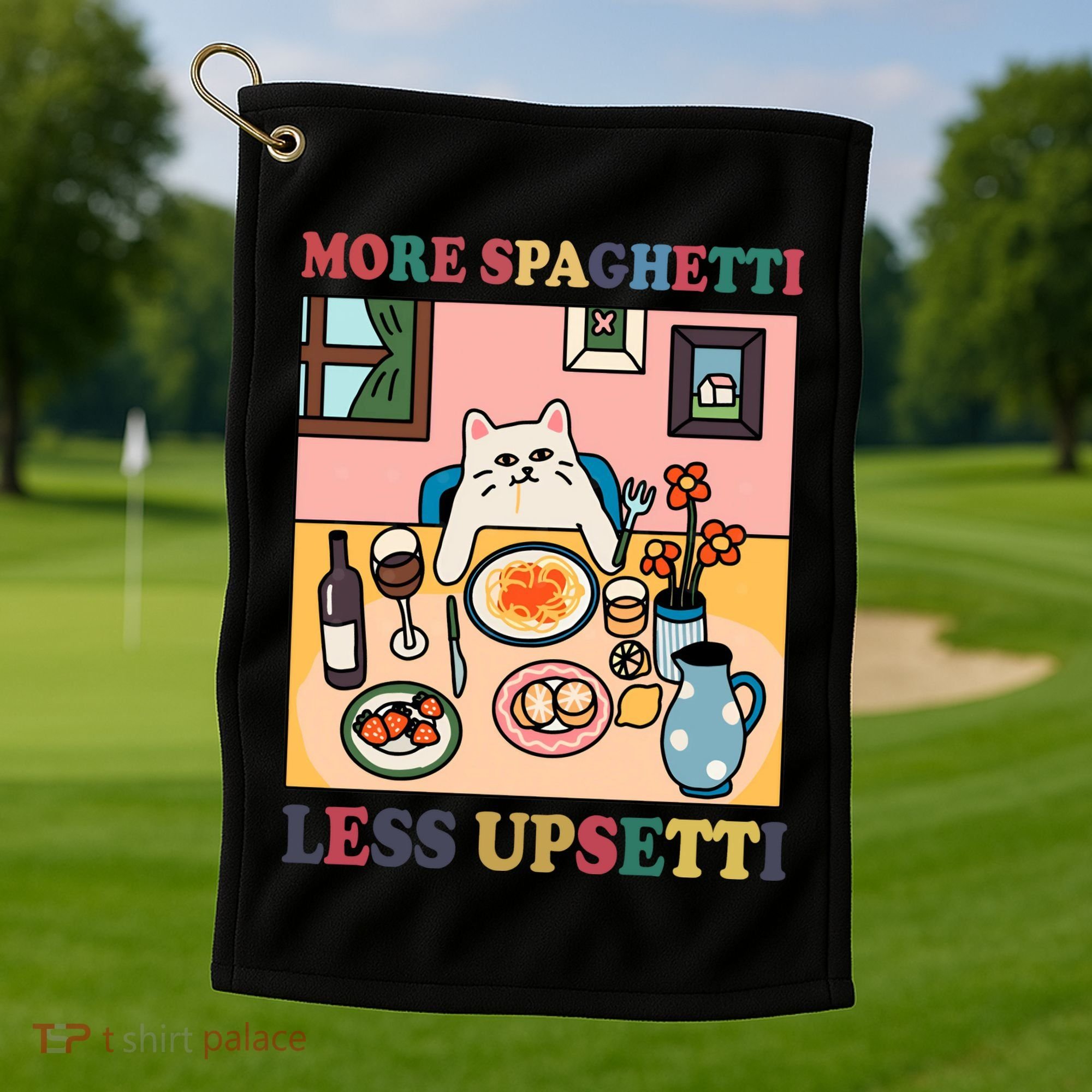 More Spaghetti Less Upsetti Cat Golf Towel