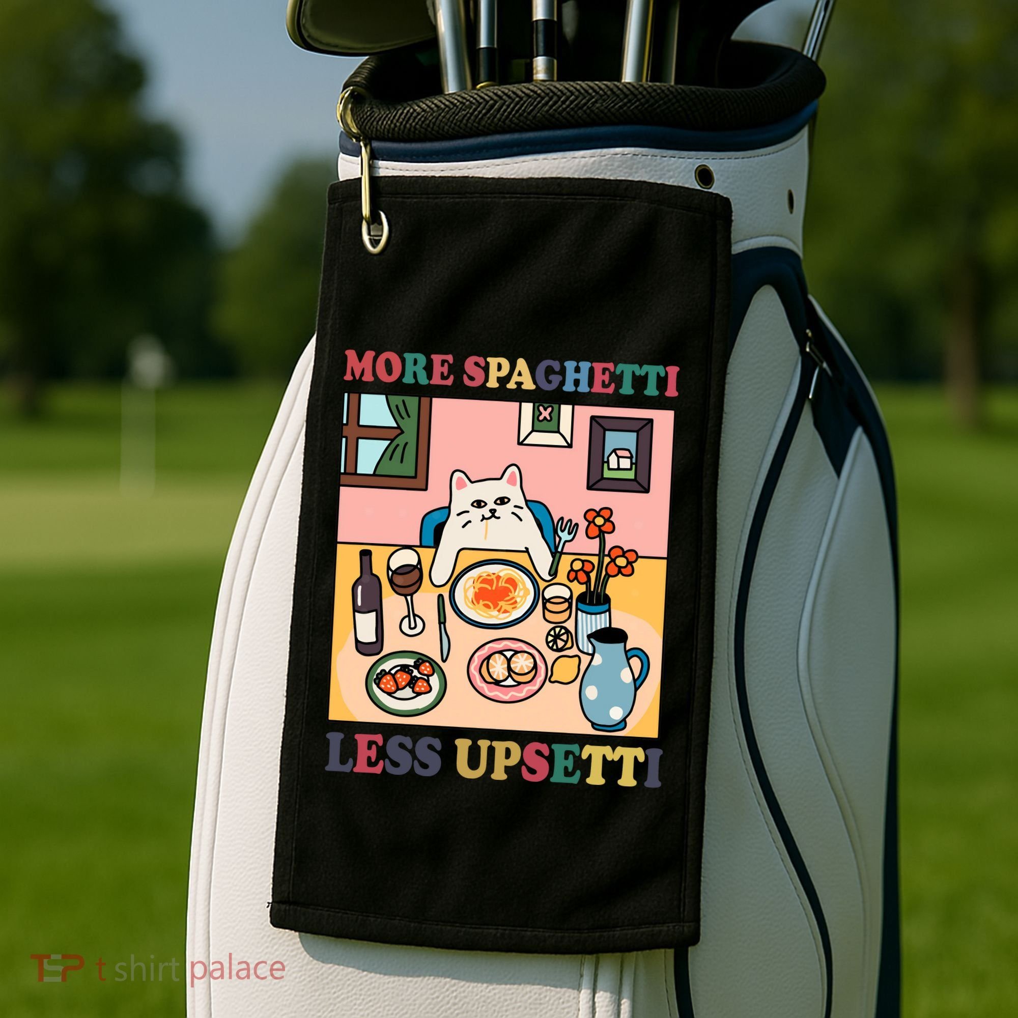 More Spaghetti Less Upsetti Cat Golf Towel