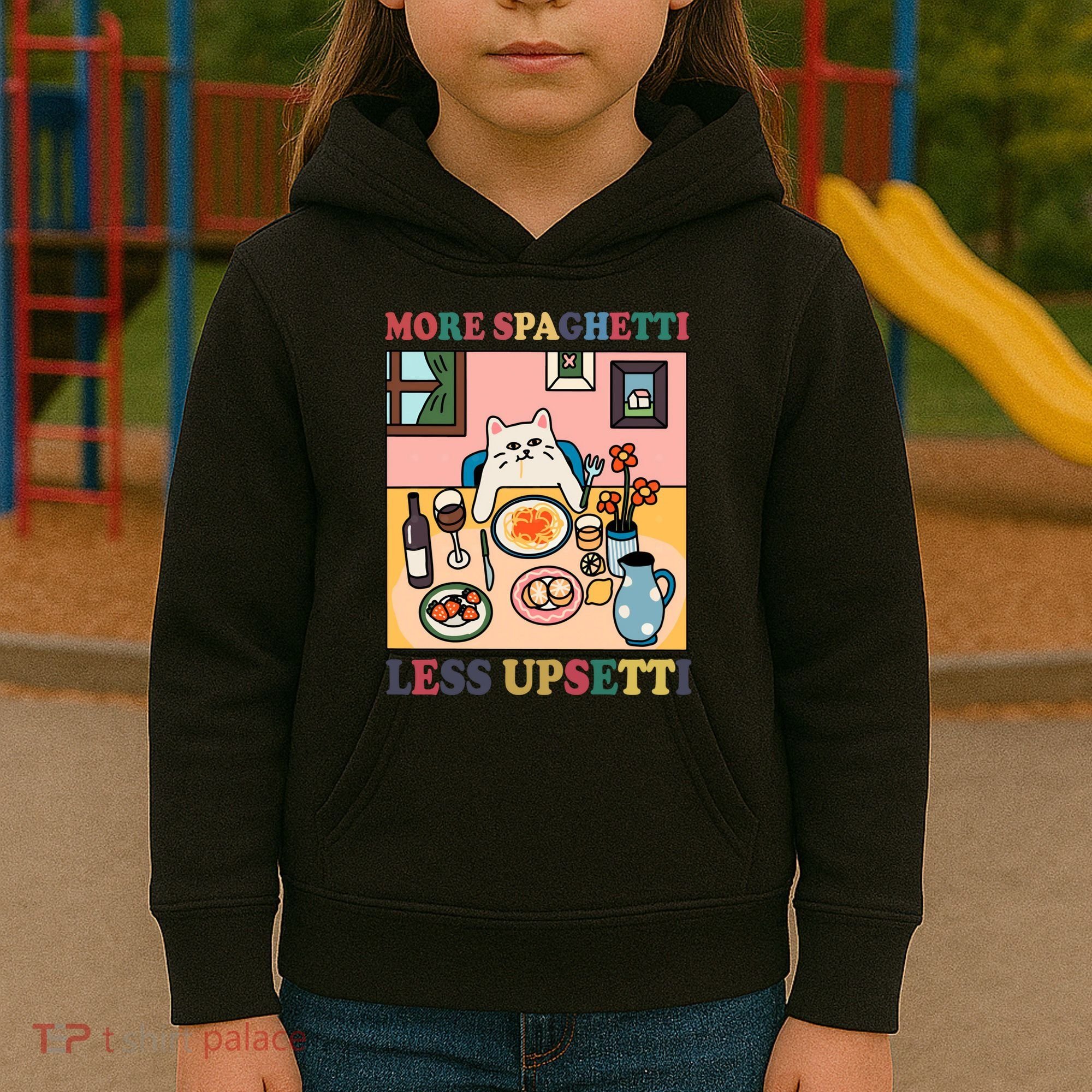 More Spaghetti Less Upsetti Cat Kids Hoodie