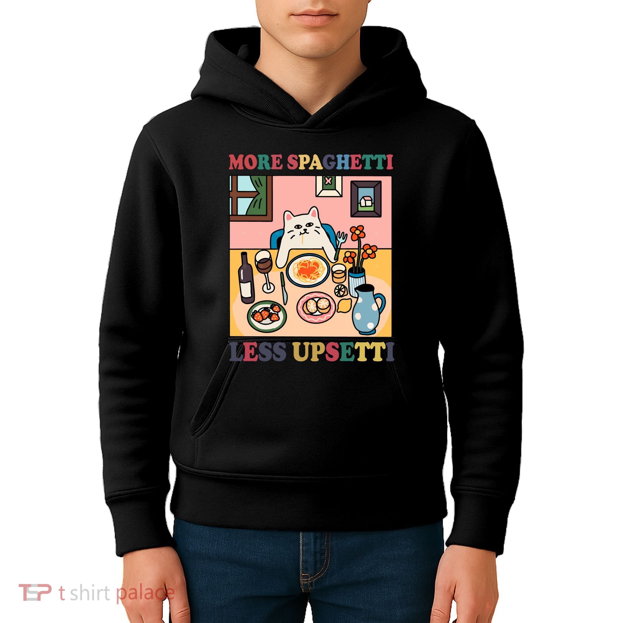More Spaghetti Less Upsetti Cat Kids Hoodie