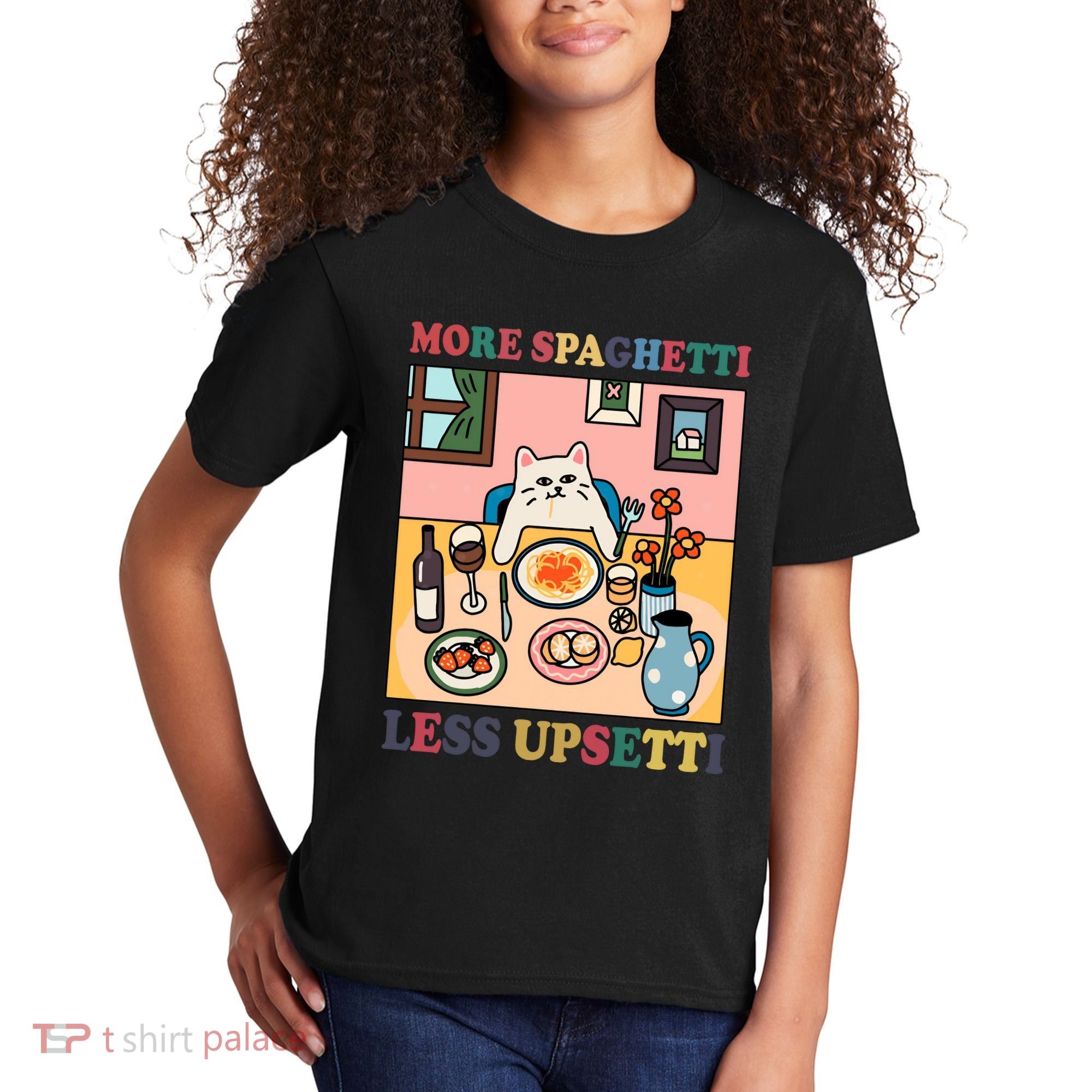 More Spaghetti Less Upsetti Cat Kids T-Shirt