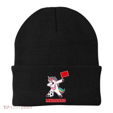 Morocco Soccer Meaningful Gift Dabbing Unicorn Moroccan Flag Gift Beanie