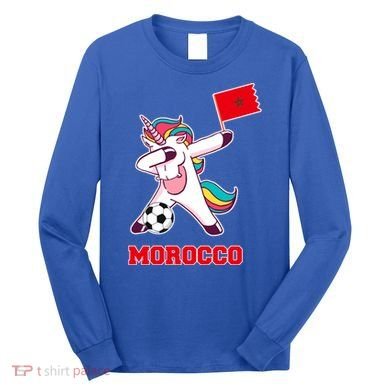 Morocco Soccer Meaningful Gift Dabbing Unicorn Moroccan Flag Gift Long Sleeve Shirt