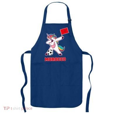 Morocco Soccer Meaningful Gift Dabbing Unicorn Moroccan Flag Gift Apron